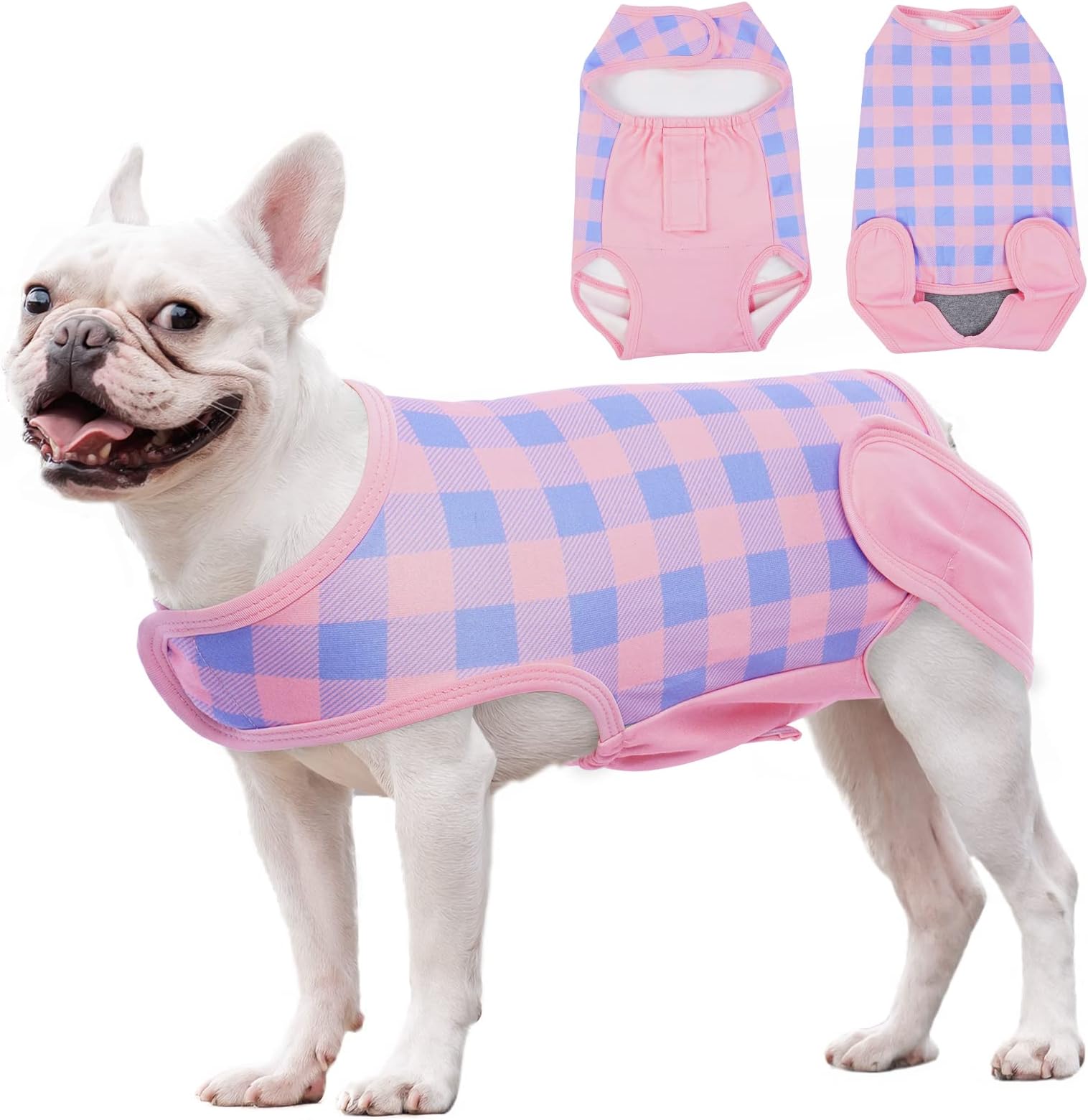 Plaid Dog Recovery Suit, Pet Surgical Recovery Shirt for Female Male Dogs Cats After Surgery, Dog Neutering T-Shirt, Comfortable E-Collar & Cone Alternatives, Dog Abdominal Wounds Bandages Clothing
