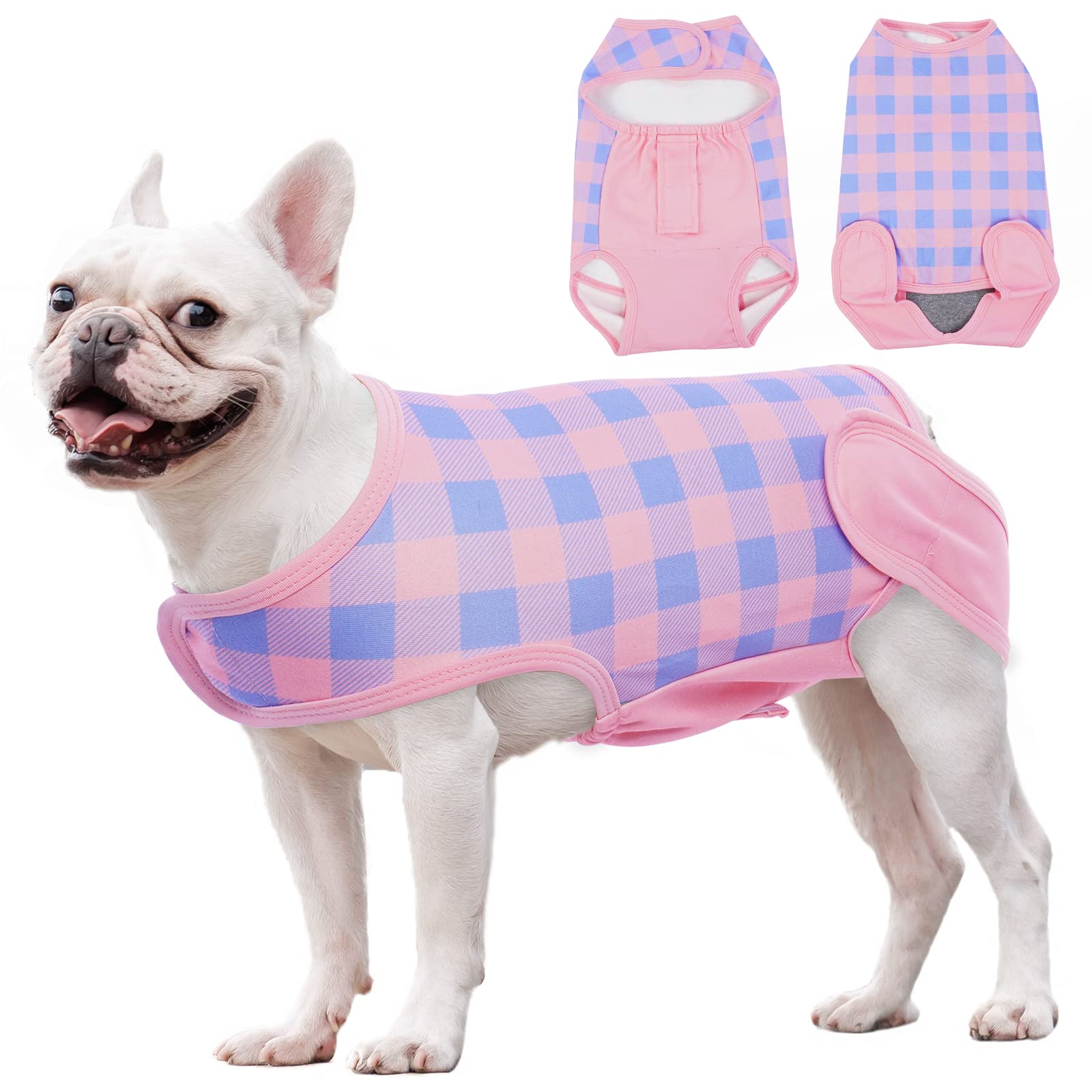 Plaid Dog Recovery Suit, Pet Surgical Recovery Shirt for Female Male Dogs Cats After Surgery, Dog Neutering T-Shirt, Comfortable E-Collar & Cone Alternatives, Dog Abdominal Wounds Bandages Clothing