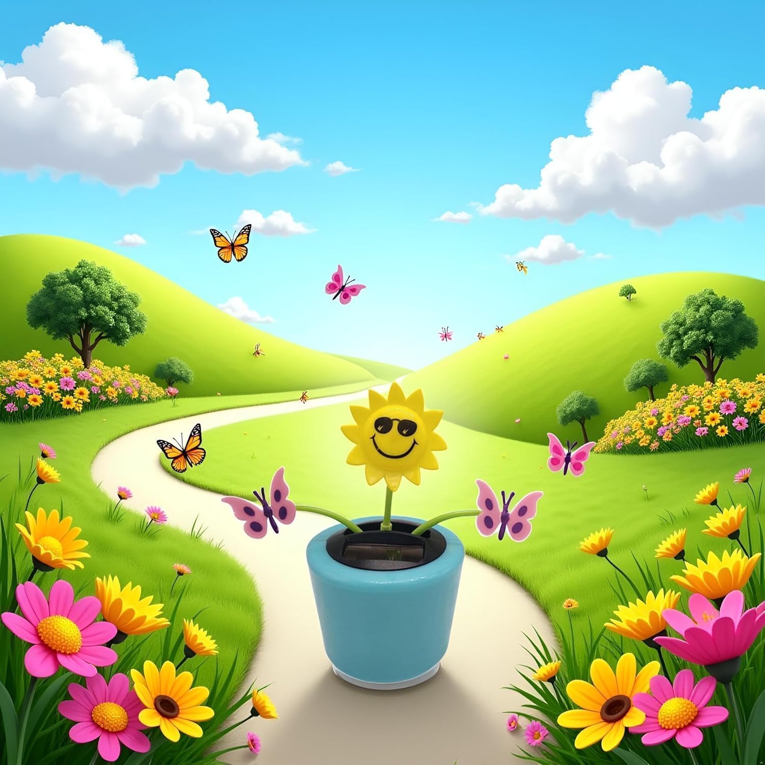 Cute Solar Powered Dancing Sunflower, Car Dashboard Bobblehead Decoration, Window Display Ornament