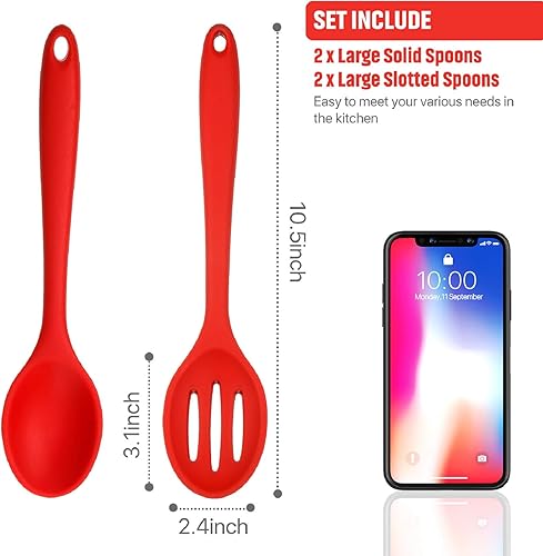 Miniatura 9 de Boao Juego de 4 cucharas de silicona para cocinar, cucharas de silicona antiadherentes para mezclar, cucharas ranuradas, grandes cucharas