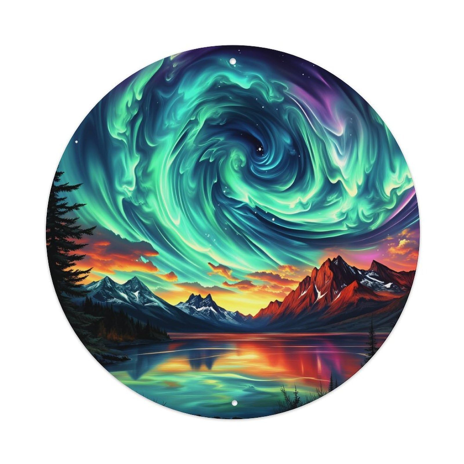 Jdfenggu Vintage Aurora Sky Mountain Lake Reflection Retro Metal Tin Sign, Metal Poster For Bar, Home, Man Cave, Kitchen, Laundry Room Art Decor 8X8 Inch