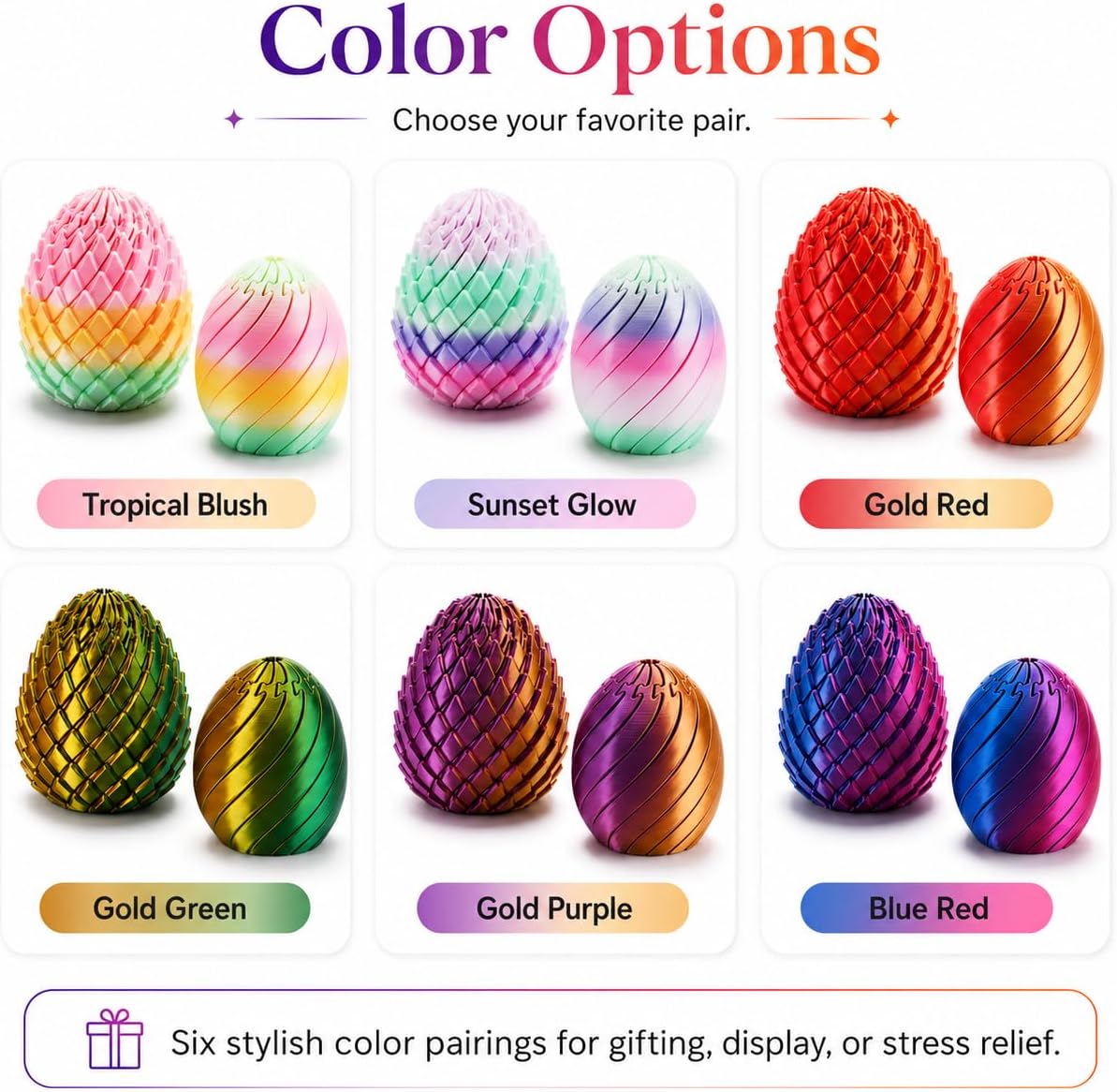 Twisty Fidget Egg Toys, 3D Printed Sensory Fidget Toys, Smooth Rotating Desk Fidget Toy, Quiet Stress Relief & Focus Fidget Toy (Sunset Glow) image 5