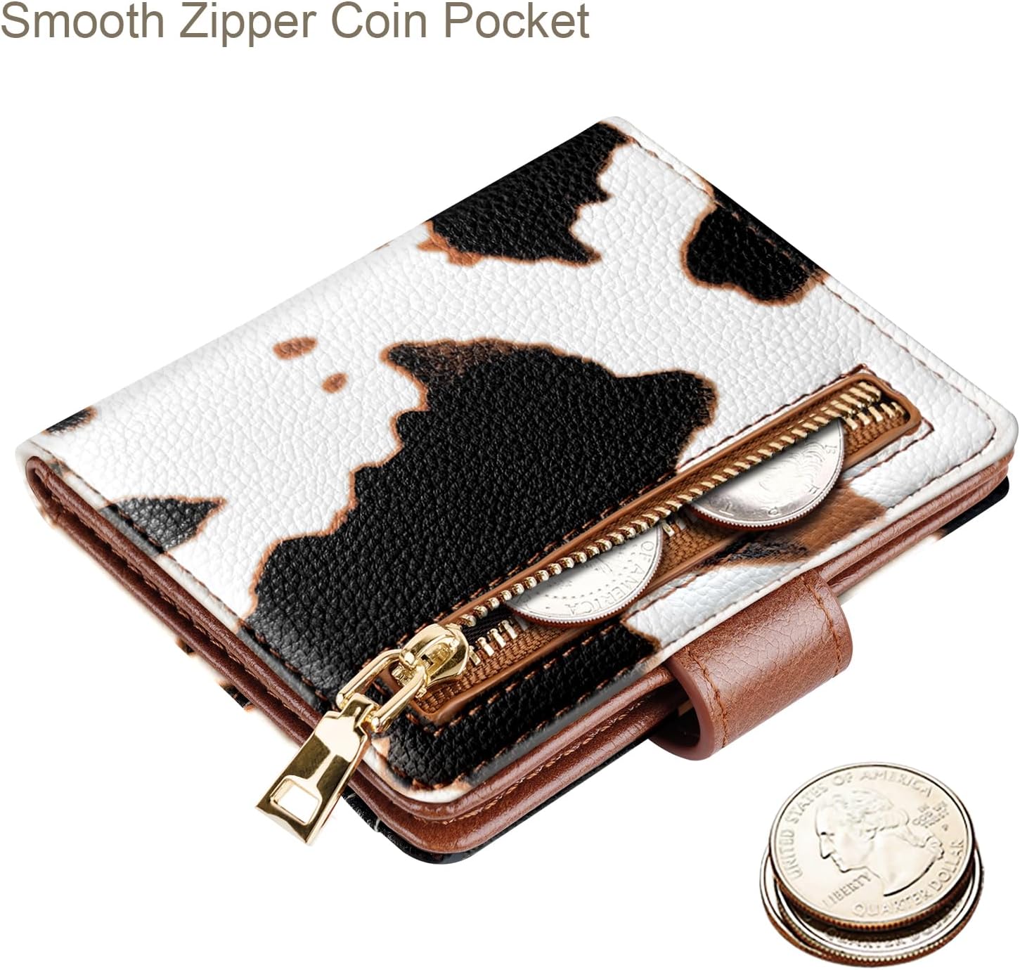 Slim Bifold Wallet RFID Credit Card Wallet Small Cute Card Holder for Women, Brown Cow - Image 4