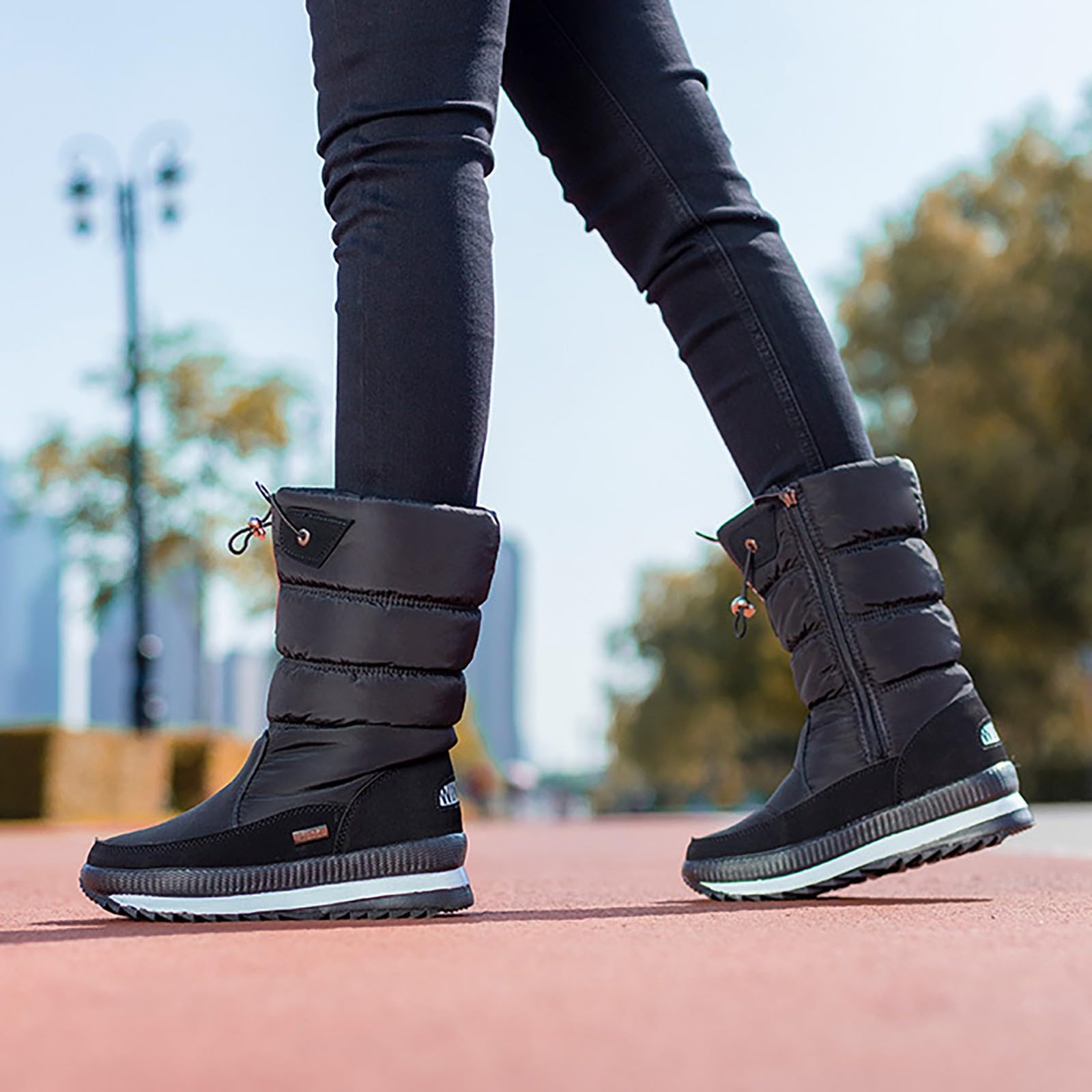 Stivali Caldi Donna Bassi Invernali Ultra Mini da Neve protettivi in Pile e Suola Spessa Tinta Unita Donna, Slip on Boots