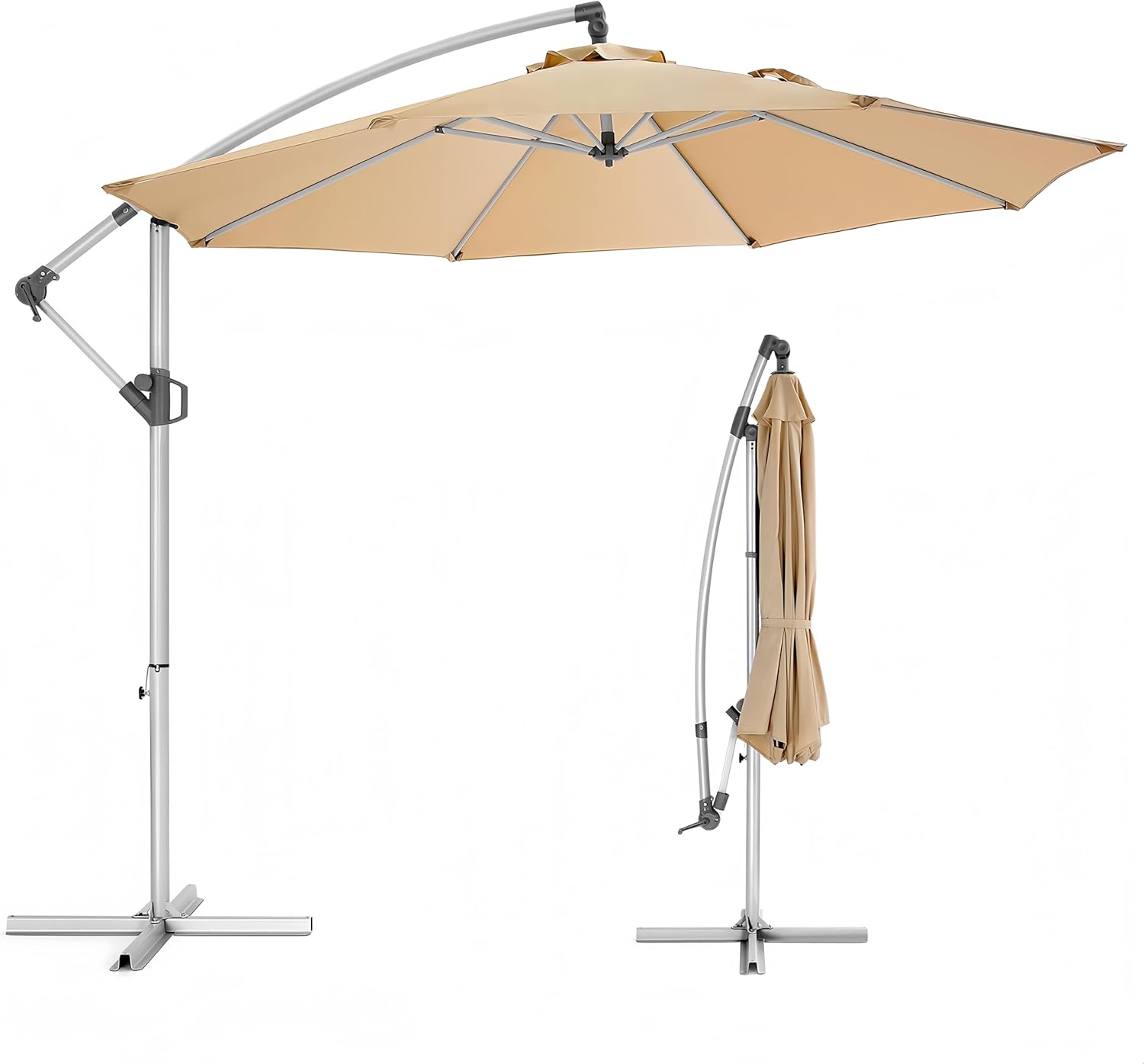 Fangflower 10FT Offset Patio Umbrella, Outdoor Umbrella with 8 Sturdy Ribs, Easy Tilt Adjustment, UPF50+ UV Protection Sun Umbrella for Pool, Porch, Garden, Backyard - Beige