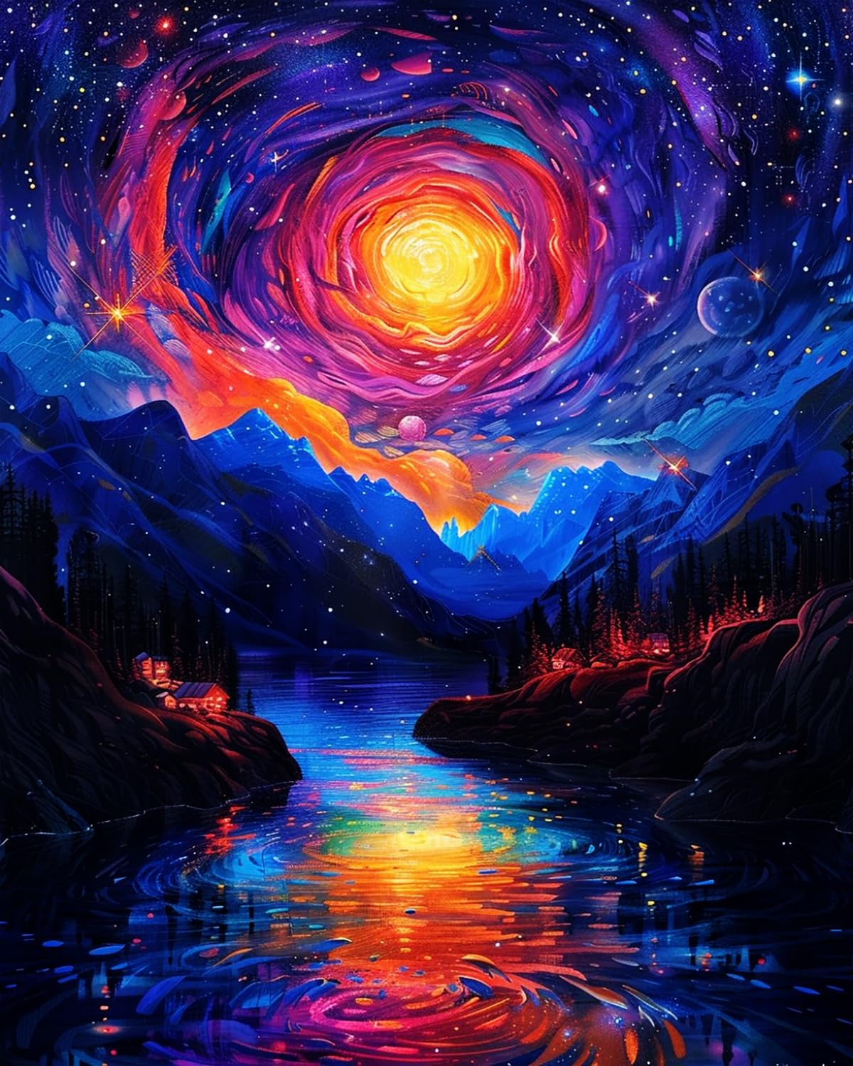 Liubaishi Multicolour Paint By Numbers For Adults, Starry Lake, 40X50 Cm Acrylic Canvas Kit
