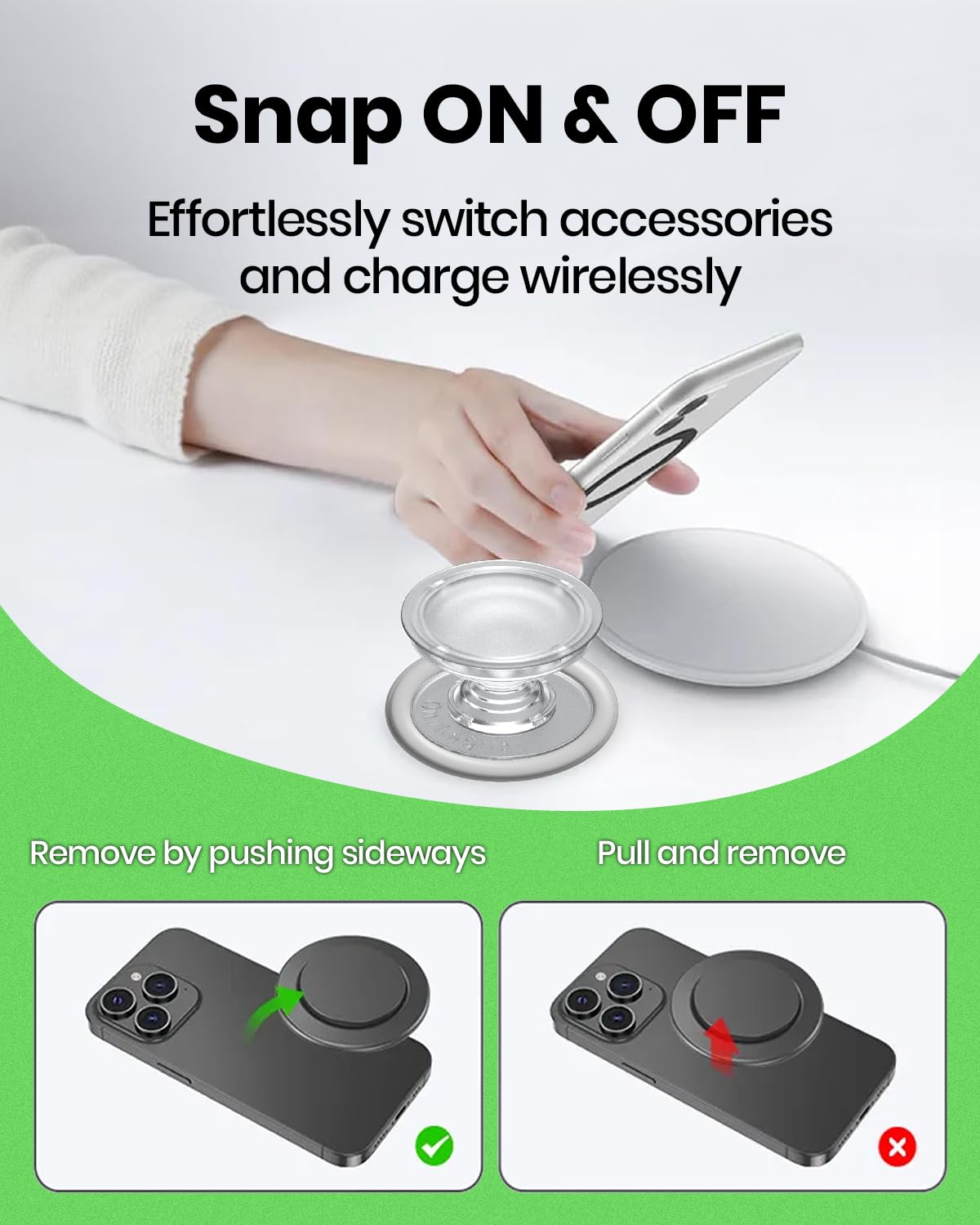 OnTheGrip Cute Solid Macaron Color Heart Shape Collapsible Mobile Phone Grip Stand Holder for Smartphone Tablet Cell Phone Accessory (Black)