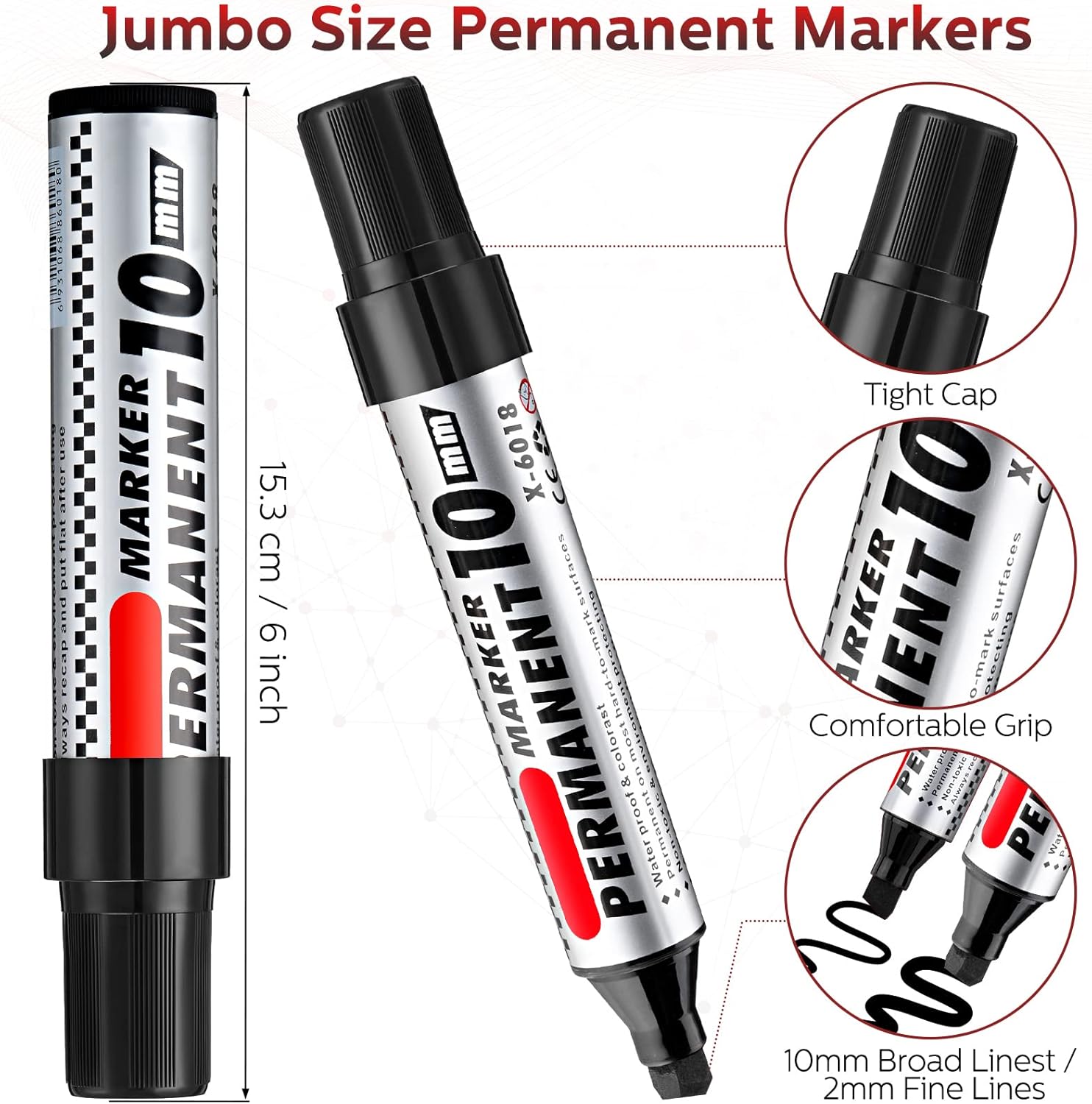 Thenshop 24 Pack Jumbo Permanent Markers Bulk: Large Chisel Tip Permanent Markers Quick Drying Waterproof Pallet Pens for Office Logistics Company and More(Black)