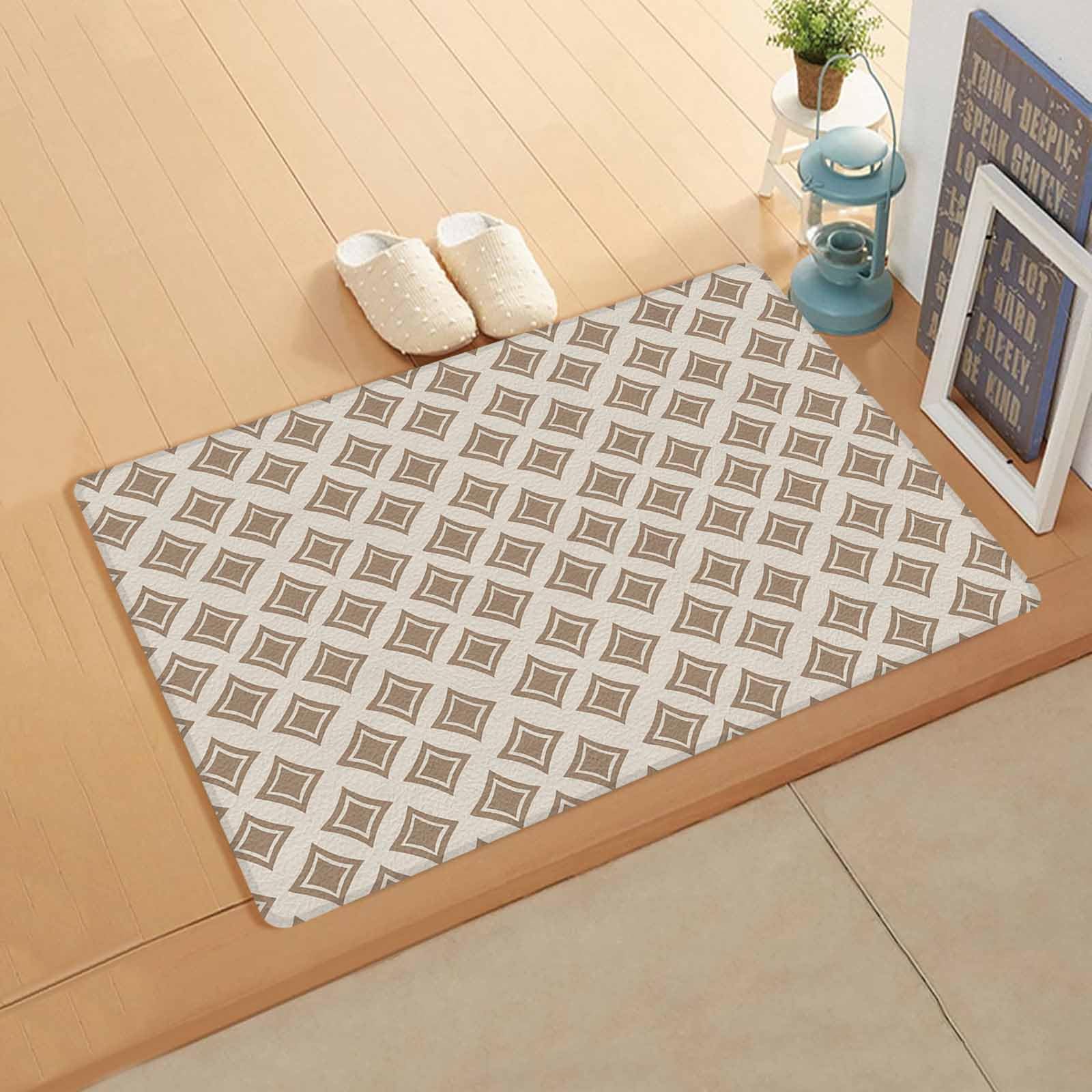 Geometric Brown Antifatigue Kitchen Bath Door Mat Cushioned Runner Rug,Washable Welcome Floor Sink Mat,Waterproof & Non-Slip Standing Doormat for Kitchen,Contemporary Minimalist Bohemia Art 18