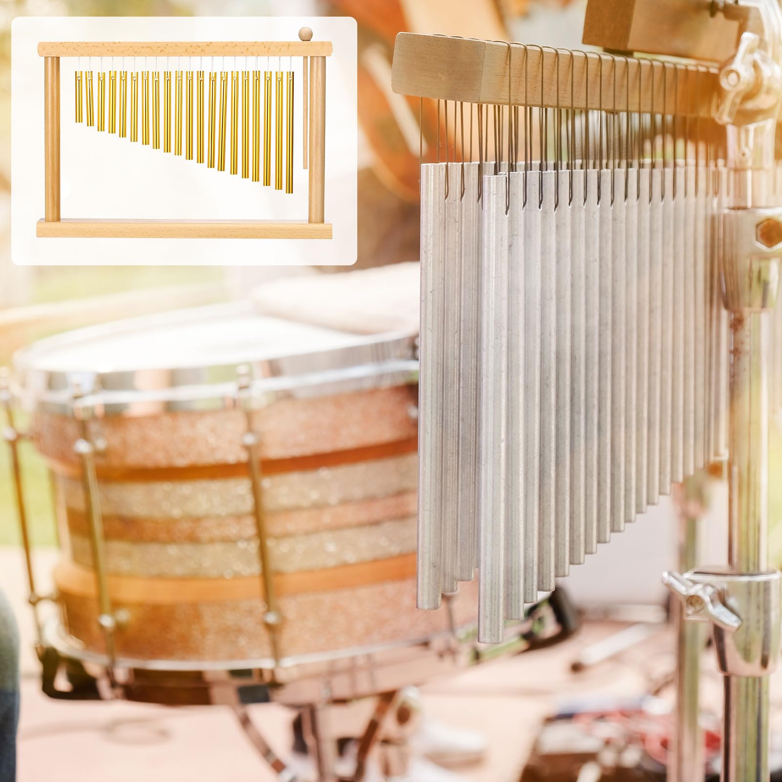 QUARKZMAN 20 Notas De Carillón De Mesa Instrumento De Percusión Musical Con Mazo Para Relajación Meditación Y Decoración De Oficina (Tono Dorado)