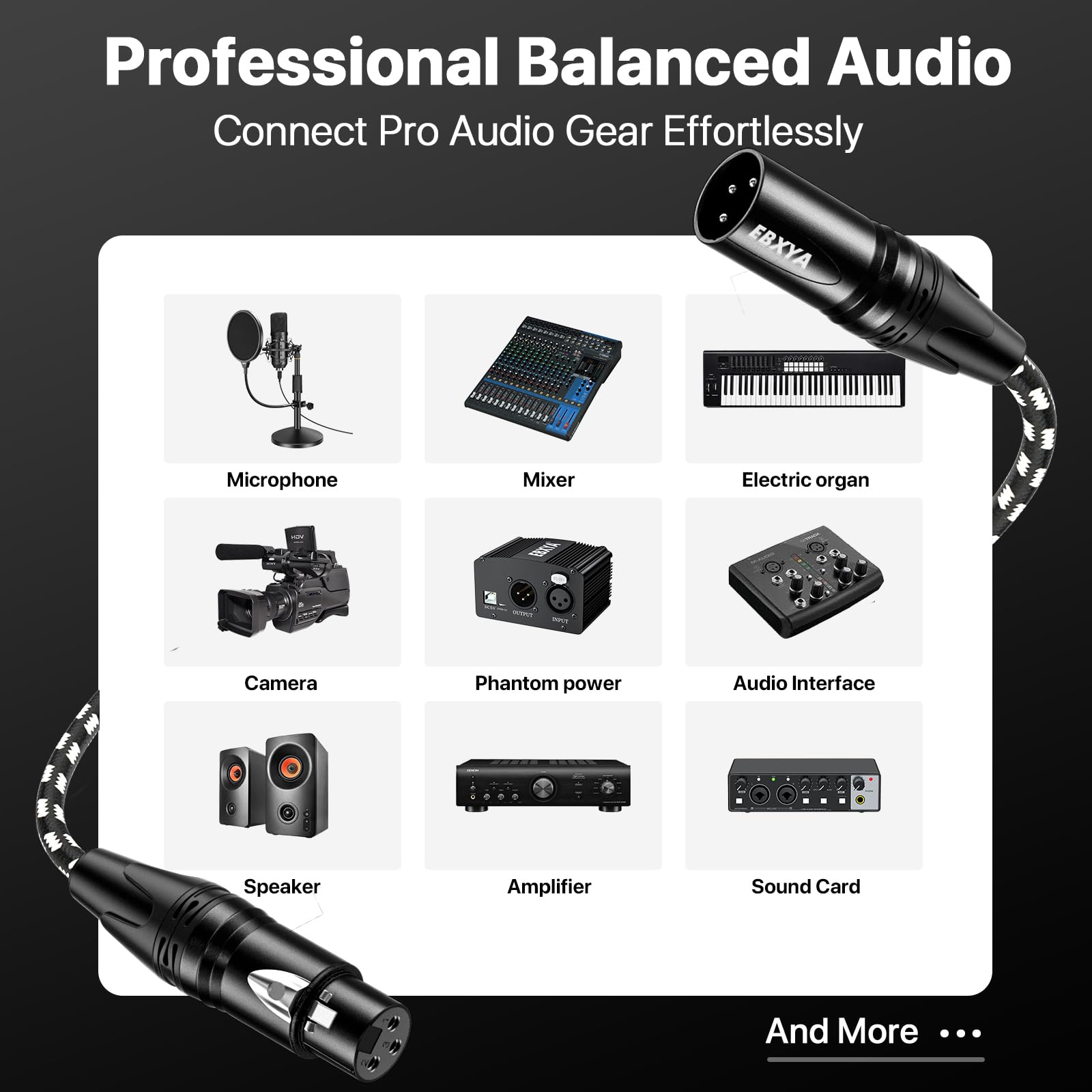 EBXYA Cavo XLR da 1,8 m, confezione da 4 cavi intrecciati per microfono XLR maschio a femmina, 3 pin, bilanciati, per microfono, mixer, altoparlanti, studio di registrazione