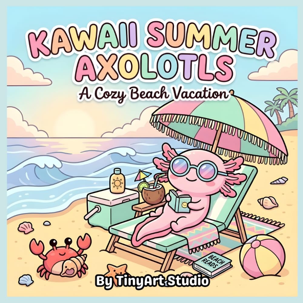Cozy Axolotl Summer Beach: A Cute Axolotl Coloring Book for Adults: Relaxing Kawaii Beach Scenes, Summer Vacation Vibes, Ocean Fun, and Adorable ... (Cute & Cozy Axolotl Friends Coloring Book)