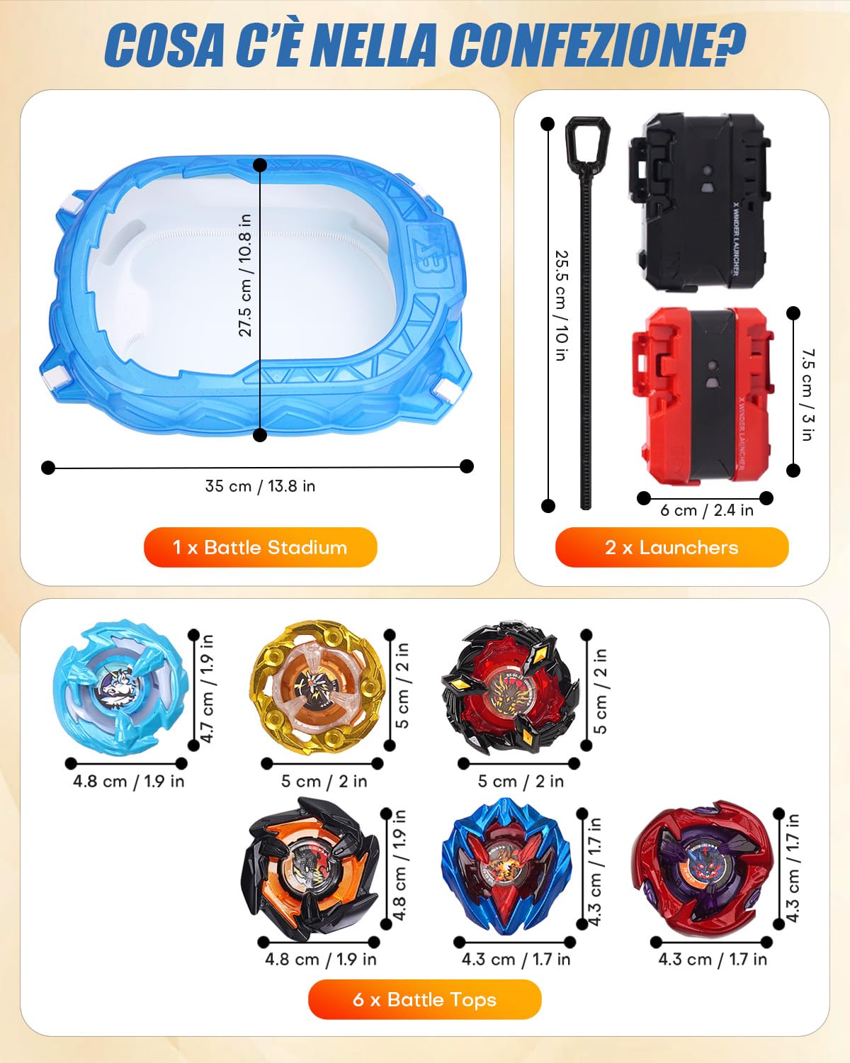 X Stadium Starter Kit – Arena con 6 Gyro Tops, 2 Lanciatori, Pista di Accelerazione & Tetto Protettivo. Regalo per Bambini da 6 anni