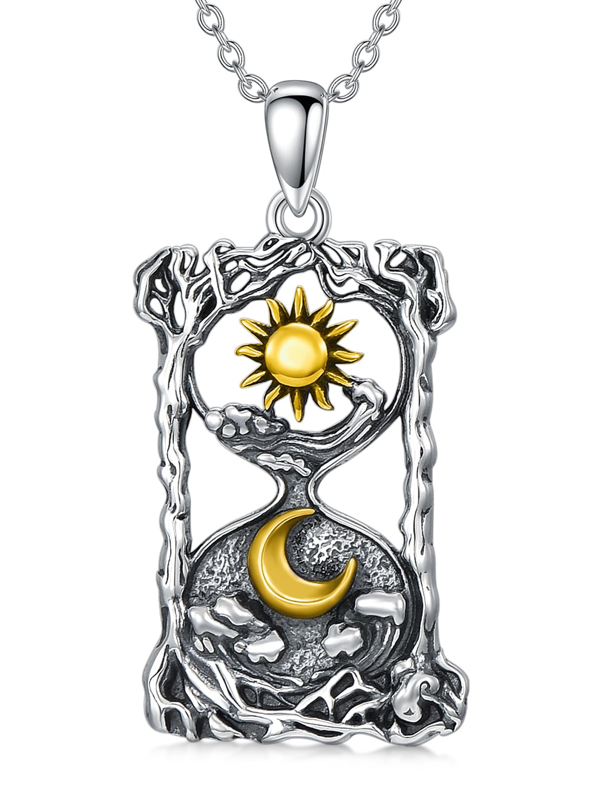 moon☆ KZX Gold Plated Moon and Sun Pendant Necklace 925 Sterling
