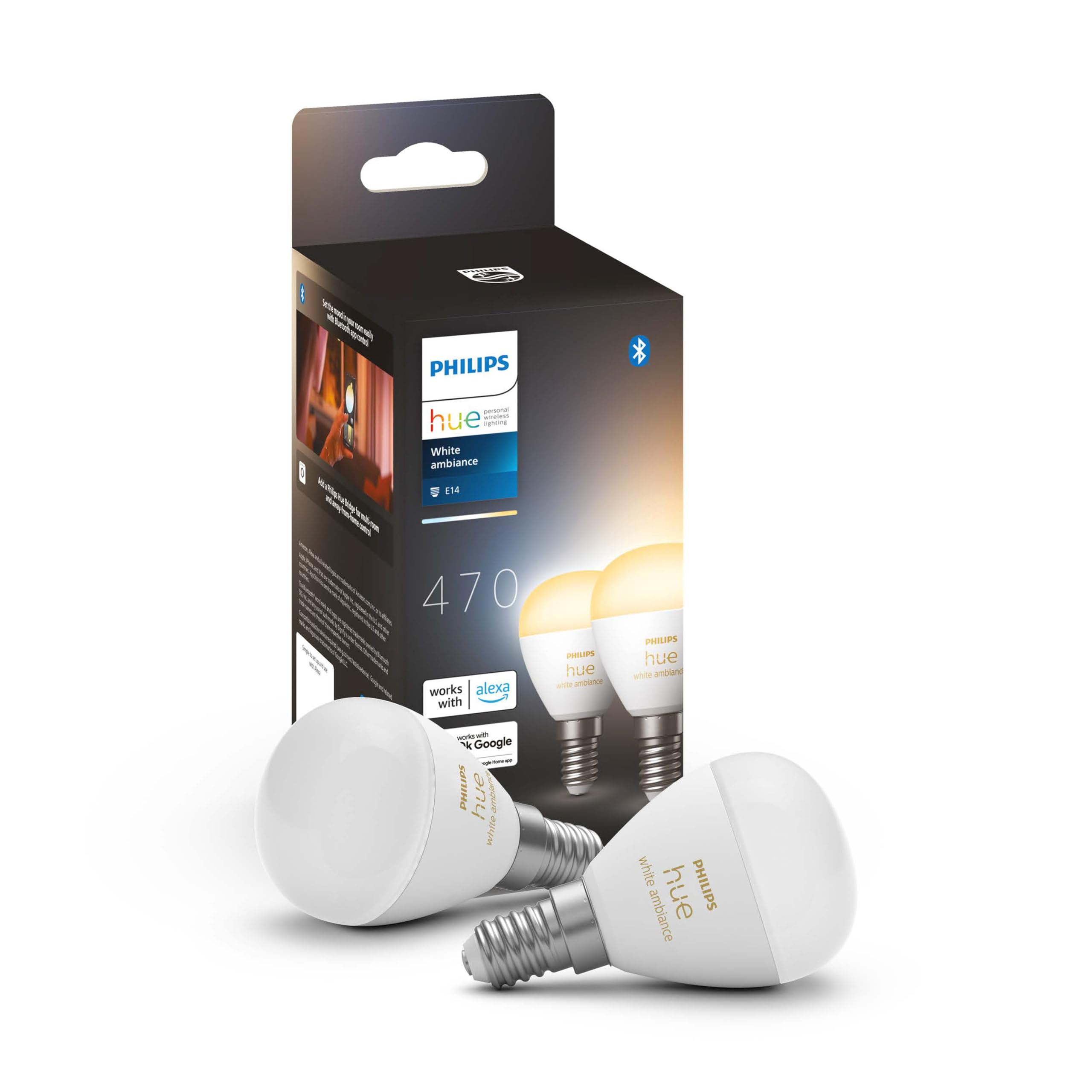 Philips Hue Starterpaket - E14 - mit 2 Kugel LED Lampen - Warm bis Kaltweißes Licht - inkl. 1 Hue Bridge - Hue White Ambiance