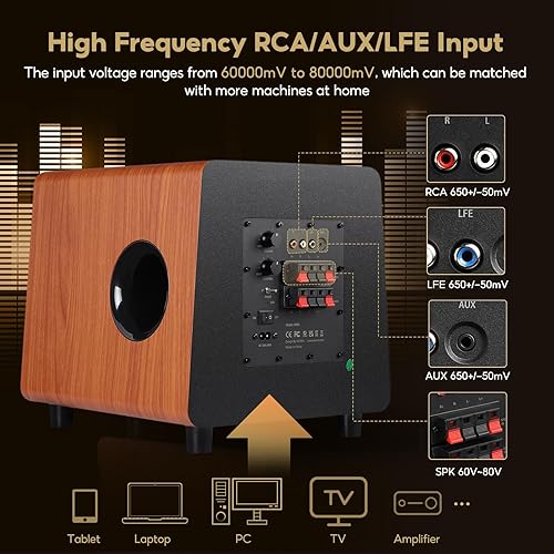 Miniatura 3 de AIYIMA Subwoofer alimentado de 800 x 8 pulgadas 150 W, altavoz activo de audio HD de 24 bits48 KHz, altavoz de graves profundos para TPA3116 TPA3255