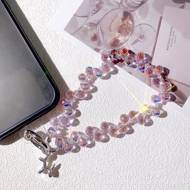 2 pcs Phone Wrist Strap Crystal Phone Charm Chain Keychain Beaded Cellphone Lanyard Detachable with 3 Tether Tab Hands-Free Wristlet Bracelet Wrist Grip for Women Girls Universal for iPhone White Pink
