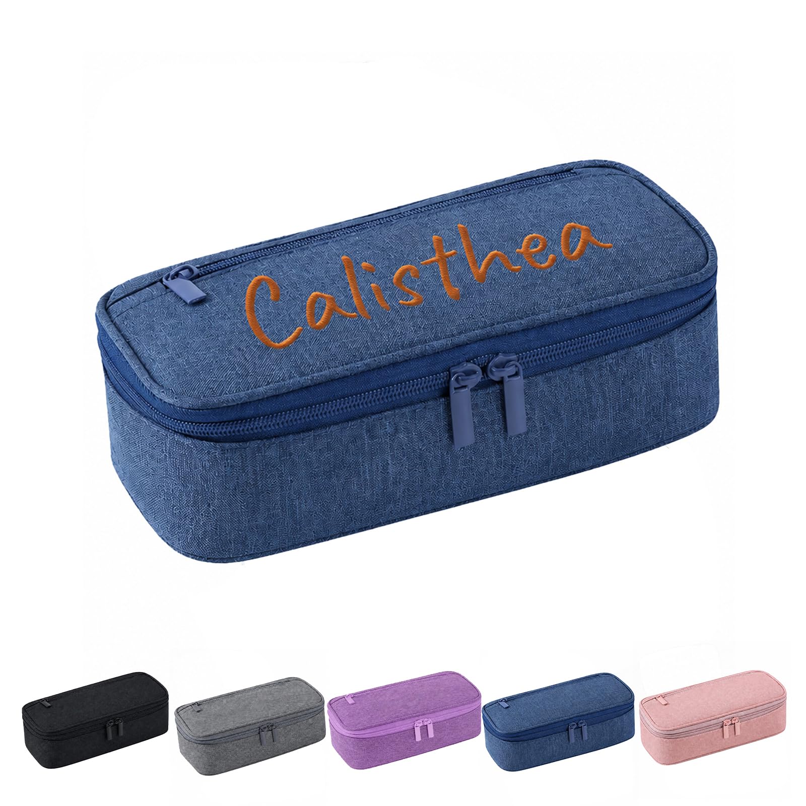 Personalised Pencil Case, Big Capacity Canvas Pencil Pouch for Girls (Blue)