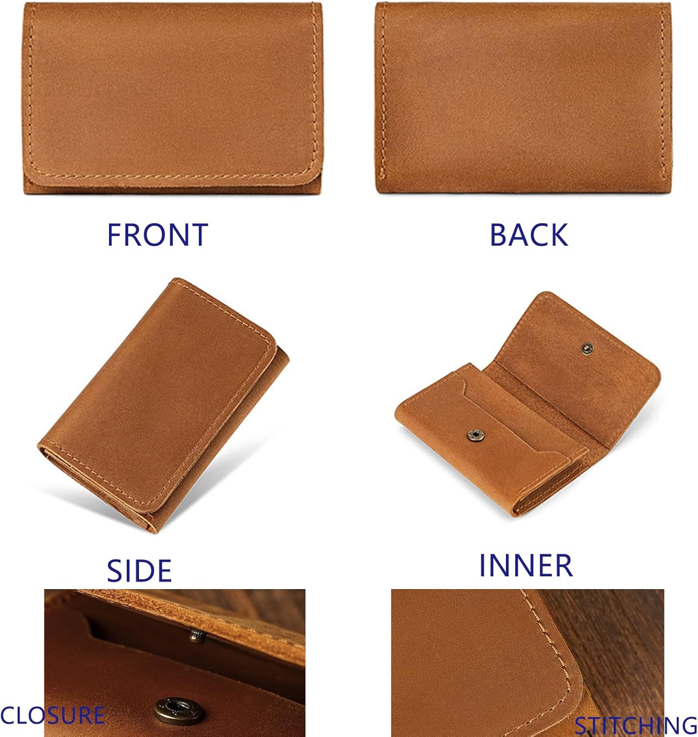 Handmade Leather Credit Card Holder Mini Front Pocket Cardholder Small Business Card Travel Wallets for Men Dark Coffee Color - Image 7