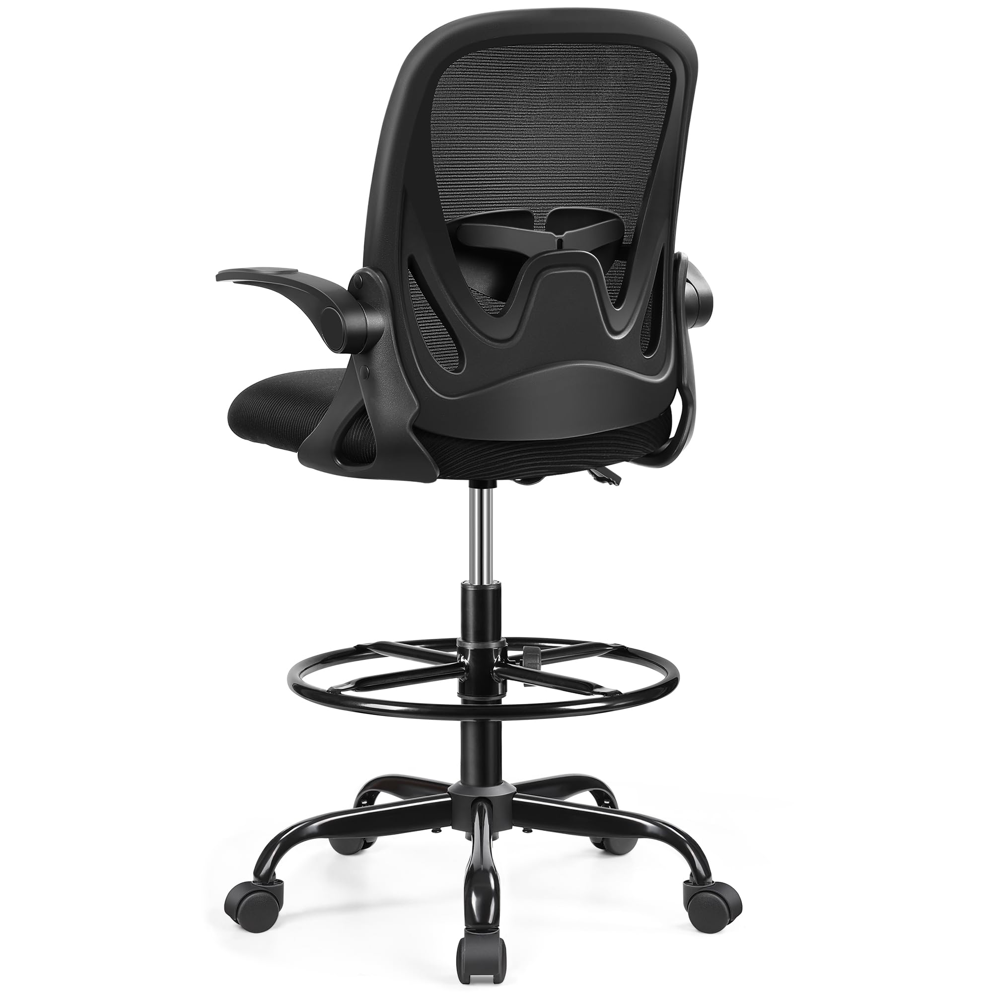 Primy Silla de Oficina Silla de diseño ergonómico Silla giratoria 360° Taburete de Bar con reposapiés Silla para el hogar con reposabrazos Plegables, 300 Libras(Negro)