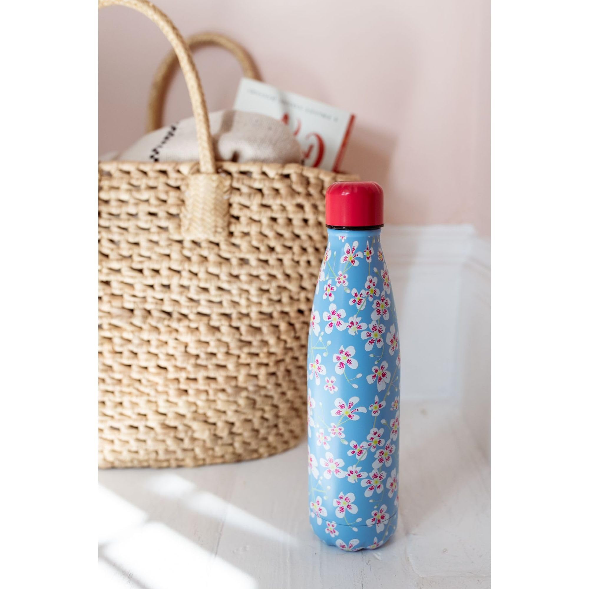 Bouteille isotherme – Emily Burningham « Saxifrage » – Motif floral artistique – Bouteille d'eau réutilisable en acier inoxydable de 500 ml