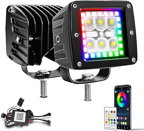 Nicoko Luces LED blancas de 3 pulgadas y 18 W, luz de trabajo LED blanca con 200 millones de anillos de halo de persecución RGB, multicolor, disponible en Yaxa Peru