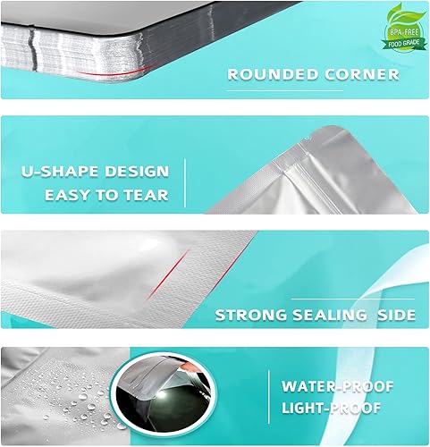 Miniatura 4 de 50 bolsas de Mylar para almacenamiento de alimentos con absorbentes de oxígeno, bolsas de Mylar extra gruesas de 15 mil, juego de 4 tamaños (5