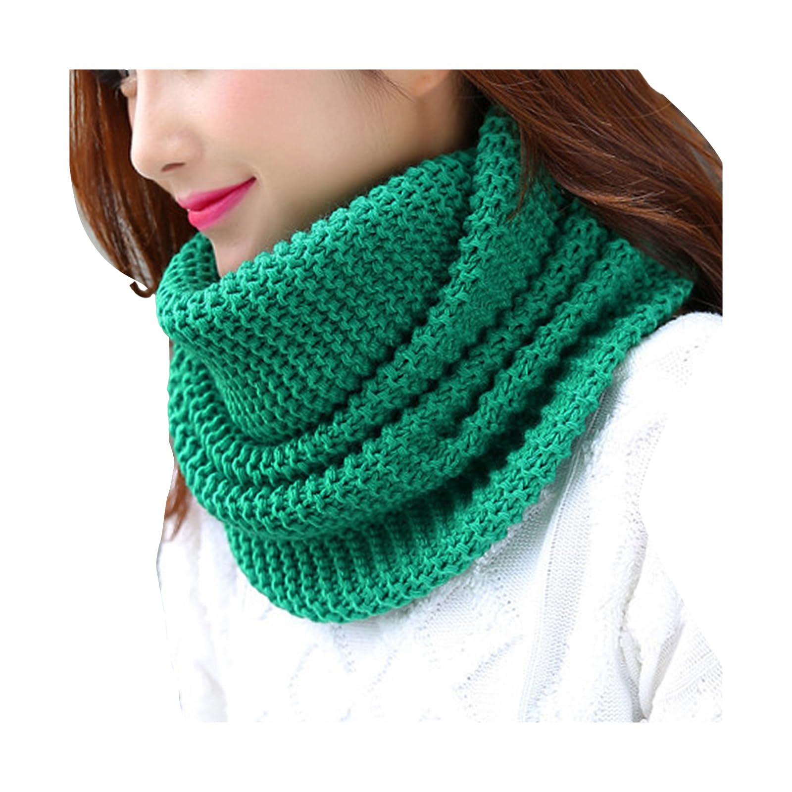Anjing Knitted Snood Loop Scarf Thick Infinity Scarf Winter Fashion Neck Warmer Scarf for Unisex green