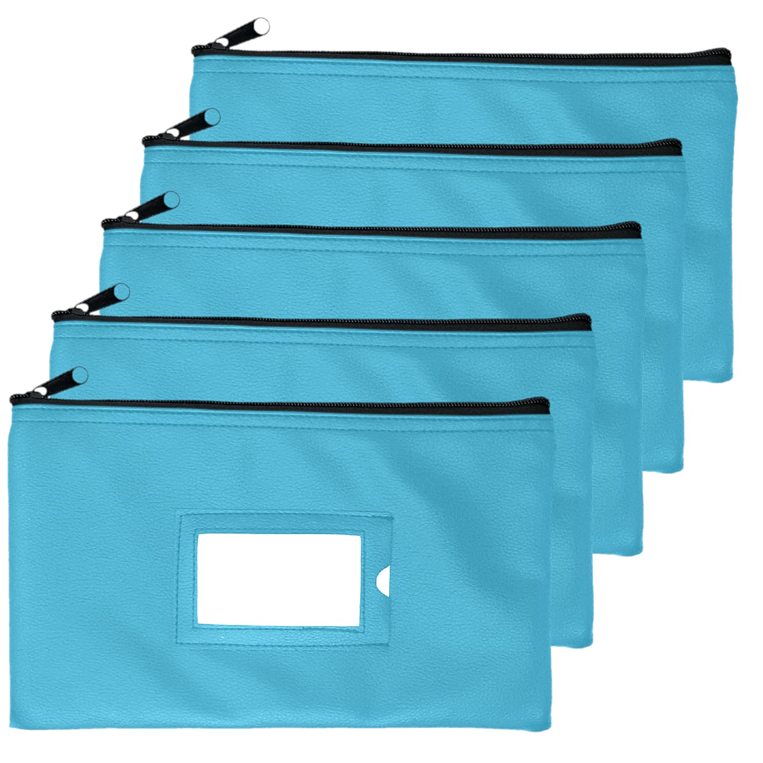 Money Bank Deposit Bag with Zipper | 11x6 inch | Light Blue | Durable Leatherette Money Cash Coin Check Wallet Pouch for Men & Women with Framed ID Window and Blank Card | by GIDABRAND (5)