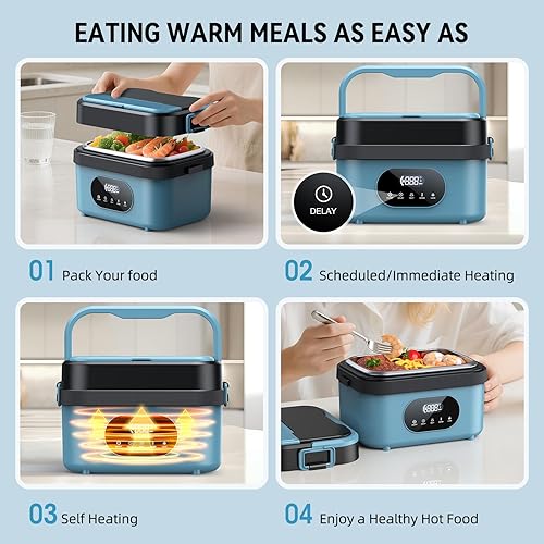 Miniatura 5 de Fiambrera eléctrica inalámbrica, calentador de alimentos autocalentable, fiambreras alimentadas por batería con recipiente de 1.5 L, lonchera