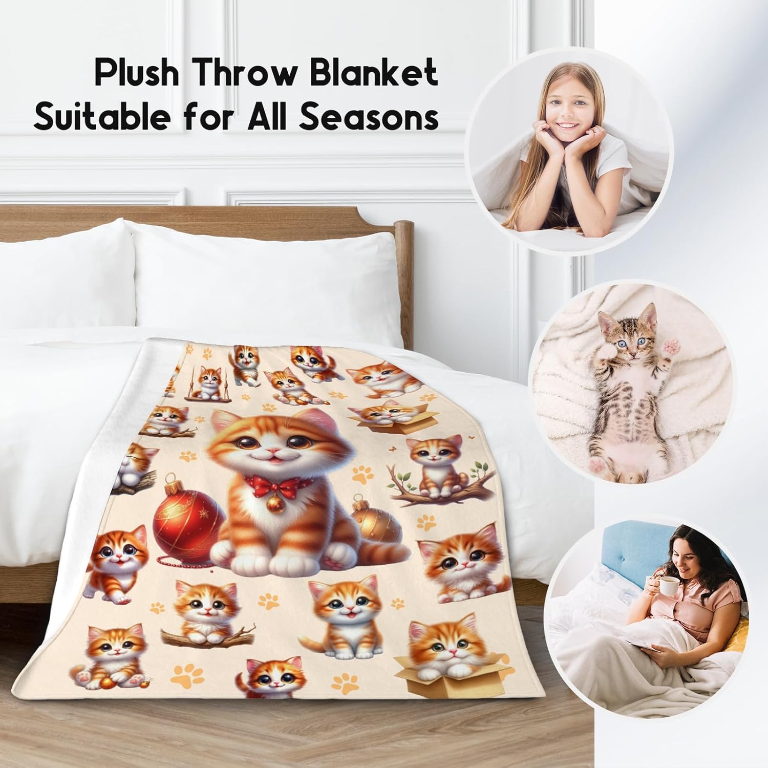 Girls Blankets Gifts Cat Blanket for Cat Lovers Toddlers Granddaughter, 40"x50" Cute Flannel Kids Throw for Couch Sofa - Image 2