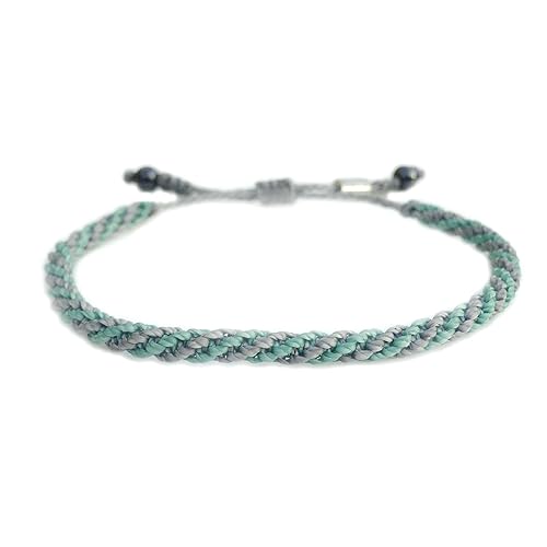 Miniatura 2 de Waxed Cord Bracelet in Grey Aqua with Hematite Stones for Men and Women - Handmade Macrame Knot Unisex Gift Waterproof Size Adjustable Woven Rope