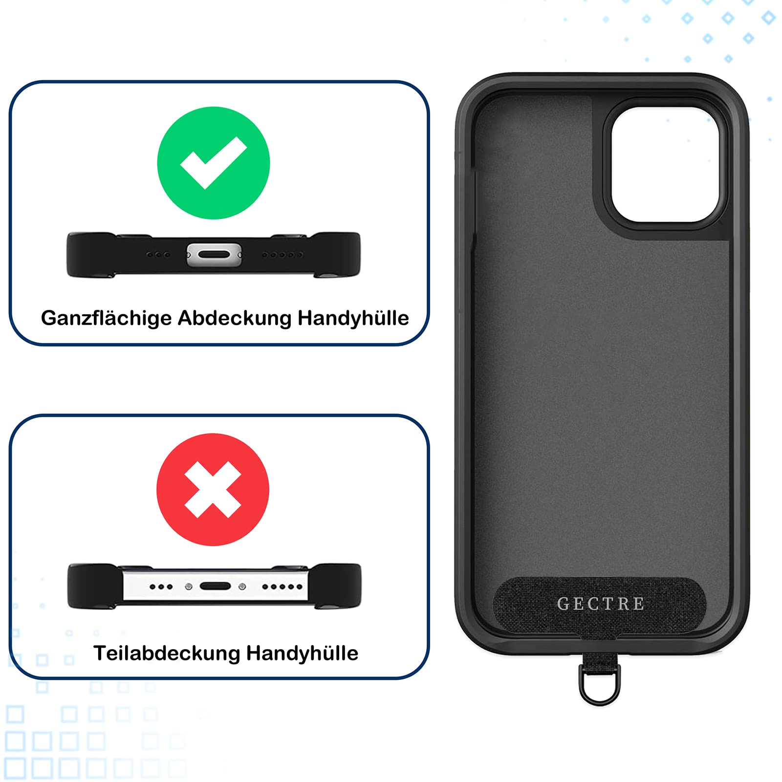 Lanière Téléphone Universelle Gectre – Cordon Réglable Or Rose Avec 2 Patchs – Mains Libres Pour Toutes Les Activités