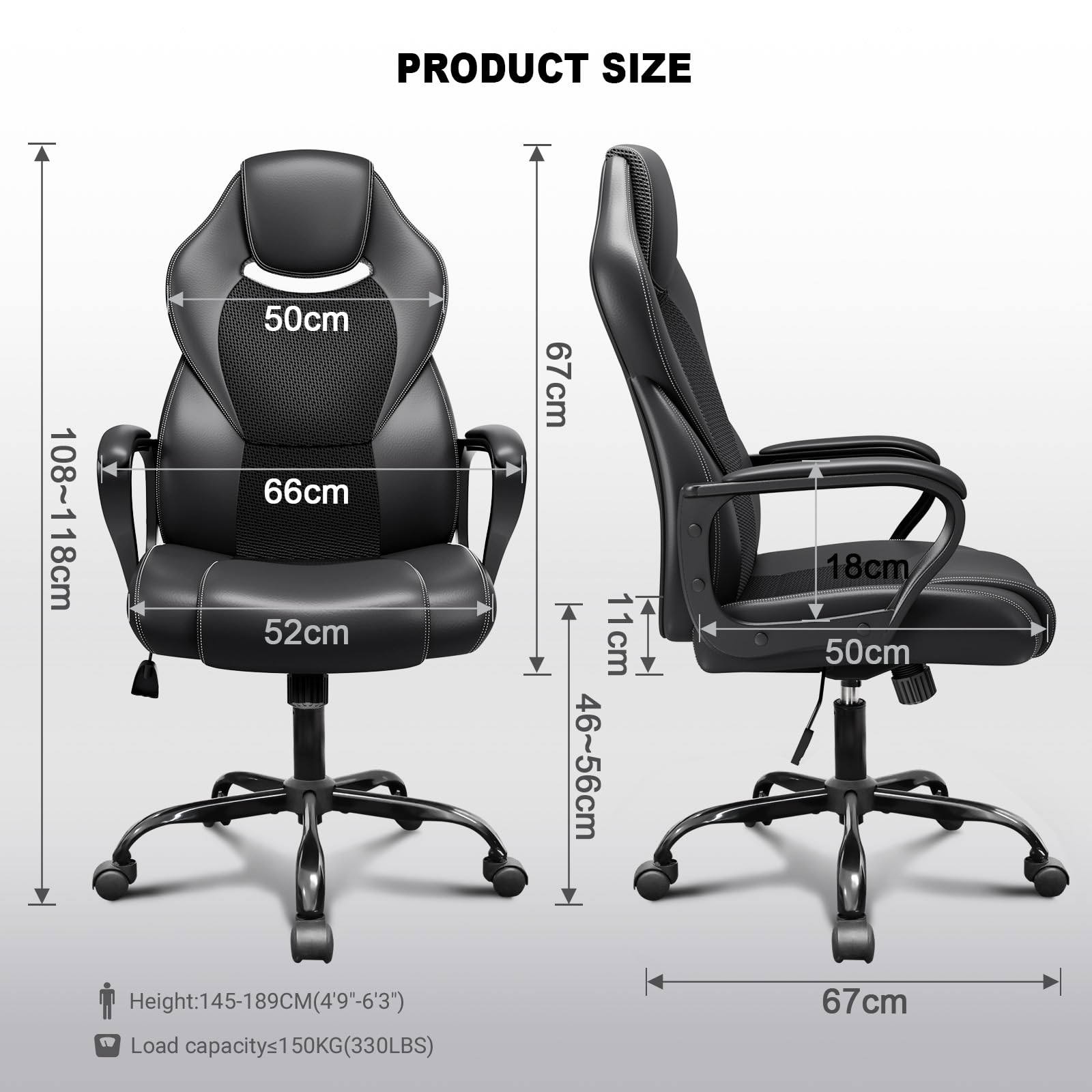 BASETBL Sedia Ufficio Ergonomica Poltrona Ufficio Direzionale in Pelle Altezza Regolabile Sedia Gaming Sedia Scrivania a Rotelle Girevole Reclinabile Schienale Alto Supporto Lombare Nera