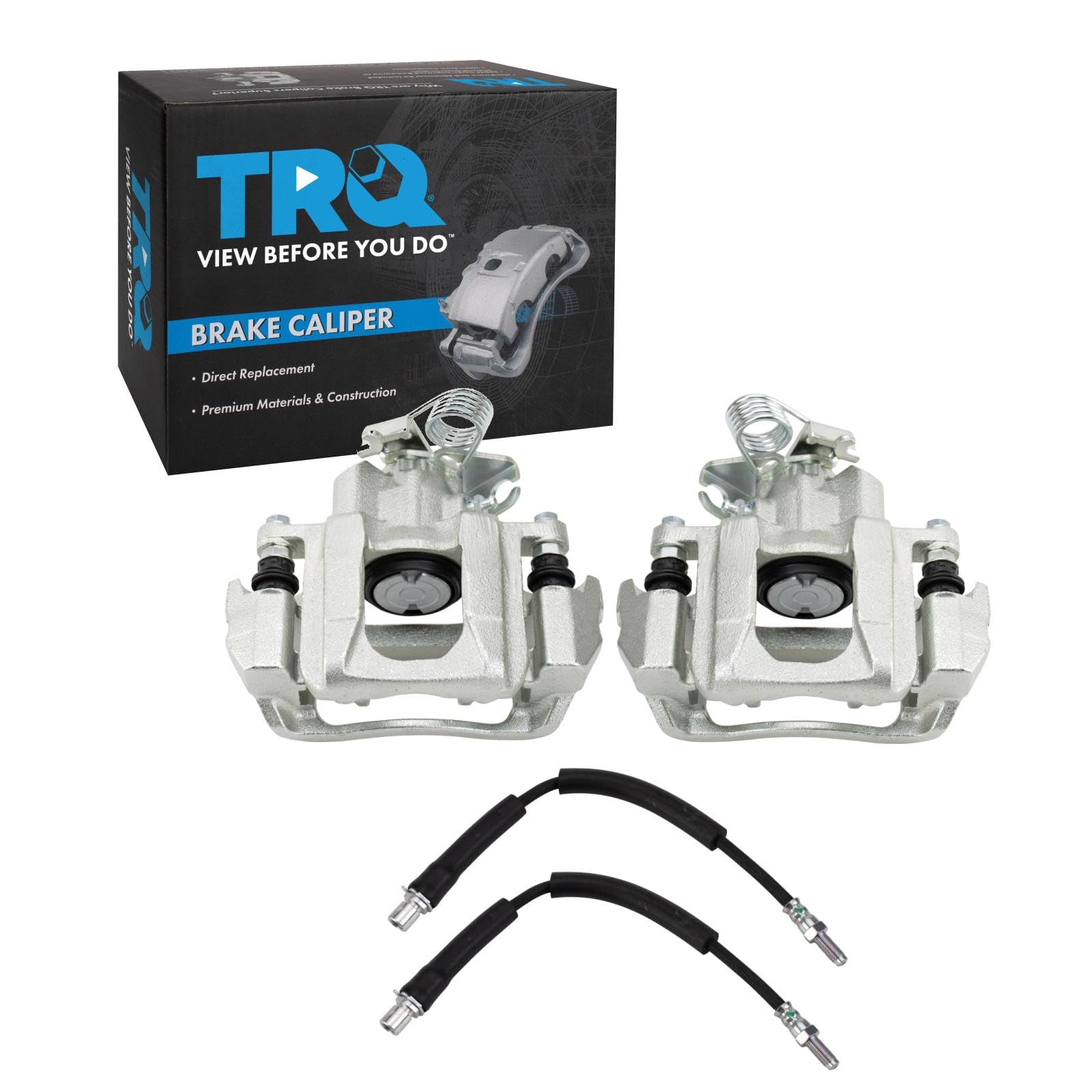 TRQ Rear Brake Caliper Set Zinc Coated Brackets Hoses Compatible with 2009 Ford Flex 2010-2012 Taurus 2009-2012 Lincoln MKS