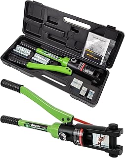 Crimpador industrial hidráulico para terminais de cabos de 16 toneladas, 8 mm² a 300 mm², kit de ferramentas para cabos elétricos, inclui 13 pares de conjuntos de moldes Recycled Claim Standard 100