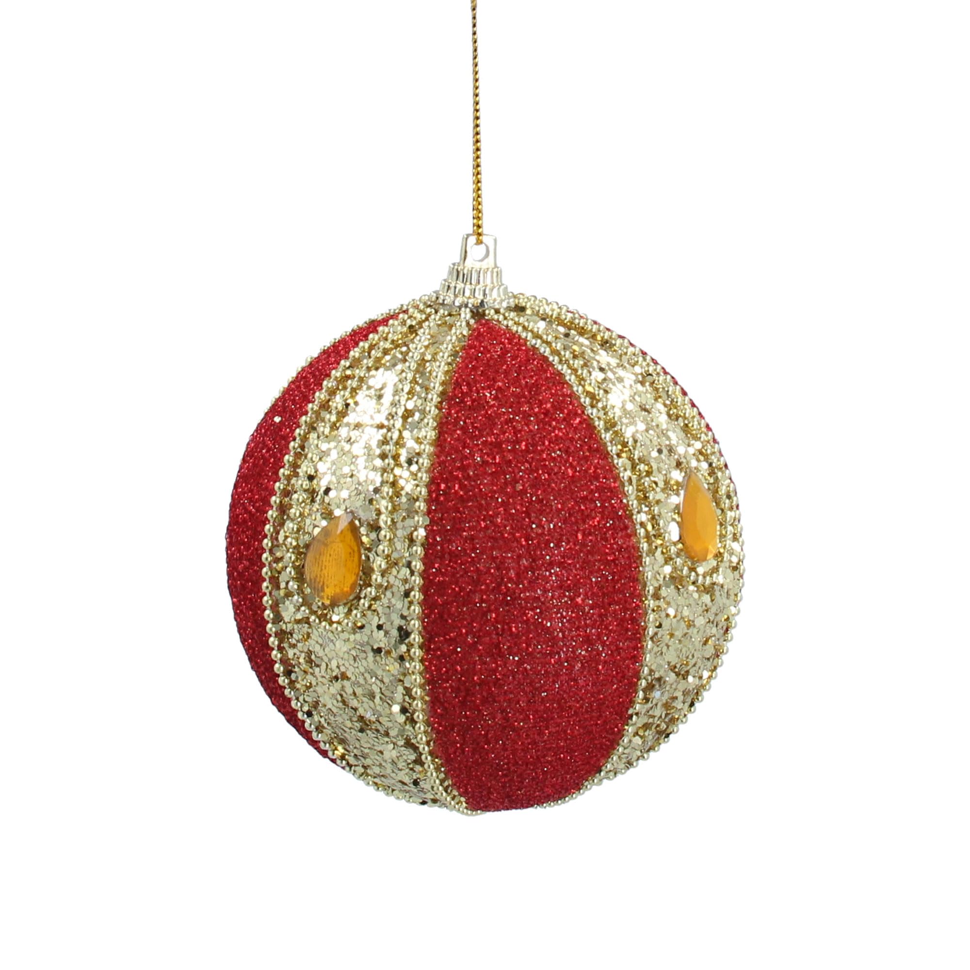 Gisela Graham Red/Gold And Beaded Bauble With Jewel