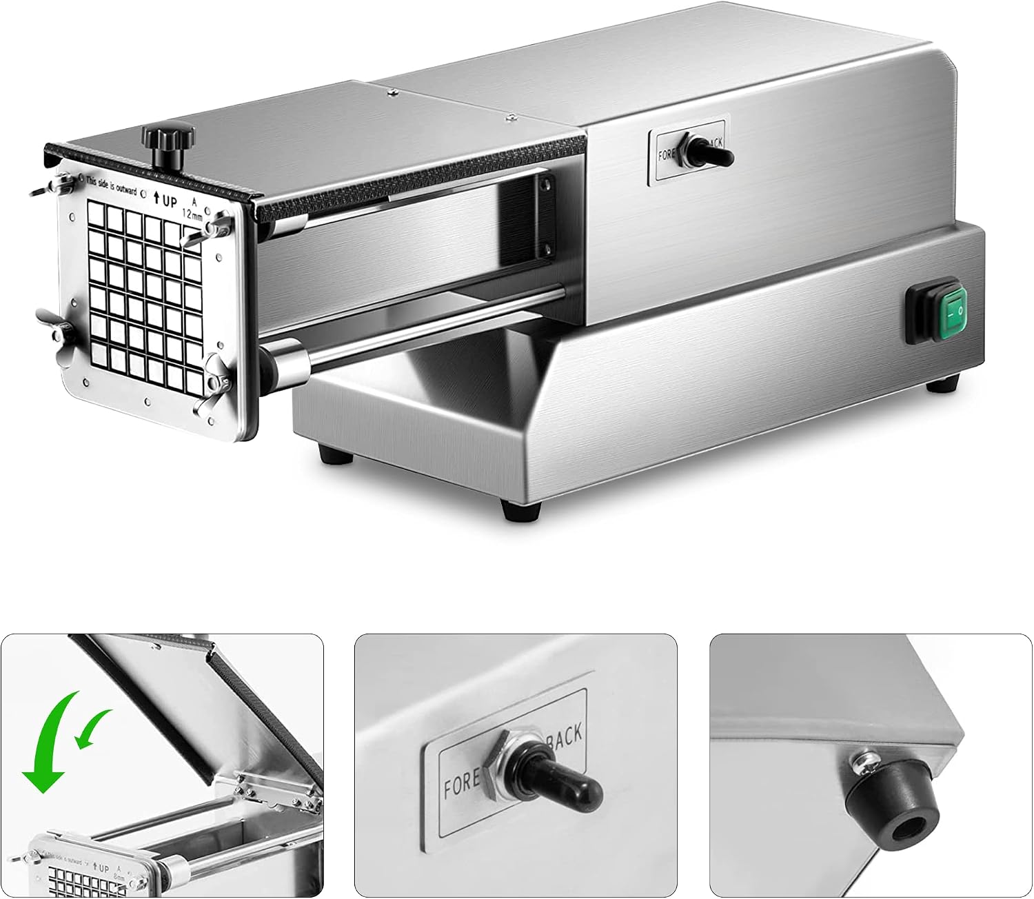 110V Electric French Fry Cutter with 4 Blades for Commercial Home,Potato Chip Cutter Machine Stainless Steel Electric Potato Cutter for Potatoes Carrots Cucumbers Fruits(Silver 4 Blades)