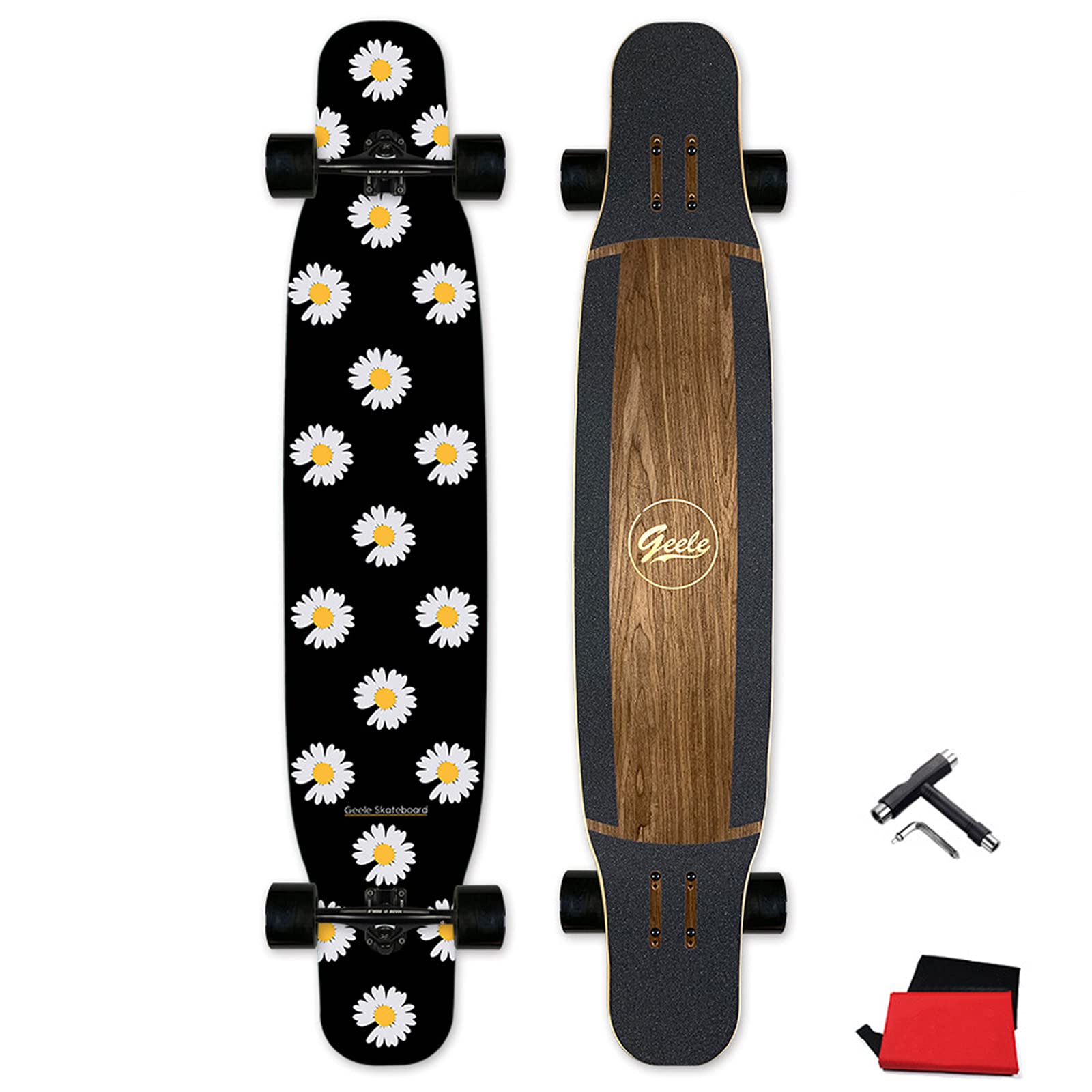 VOMI Longboard Dancing Completo Drop Through Pro Skateboards, Deck de Arce Canadiense de 7 Capas, Rodamiento ABEC-11, Freeride Skate Cruiser Boards, para Principiantes Adultos niñas Danza monopatín,A