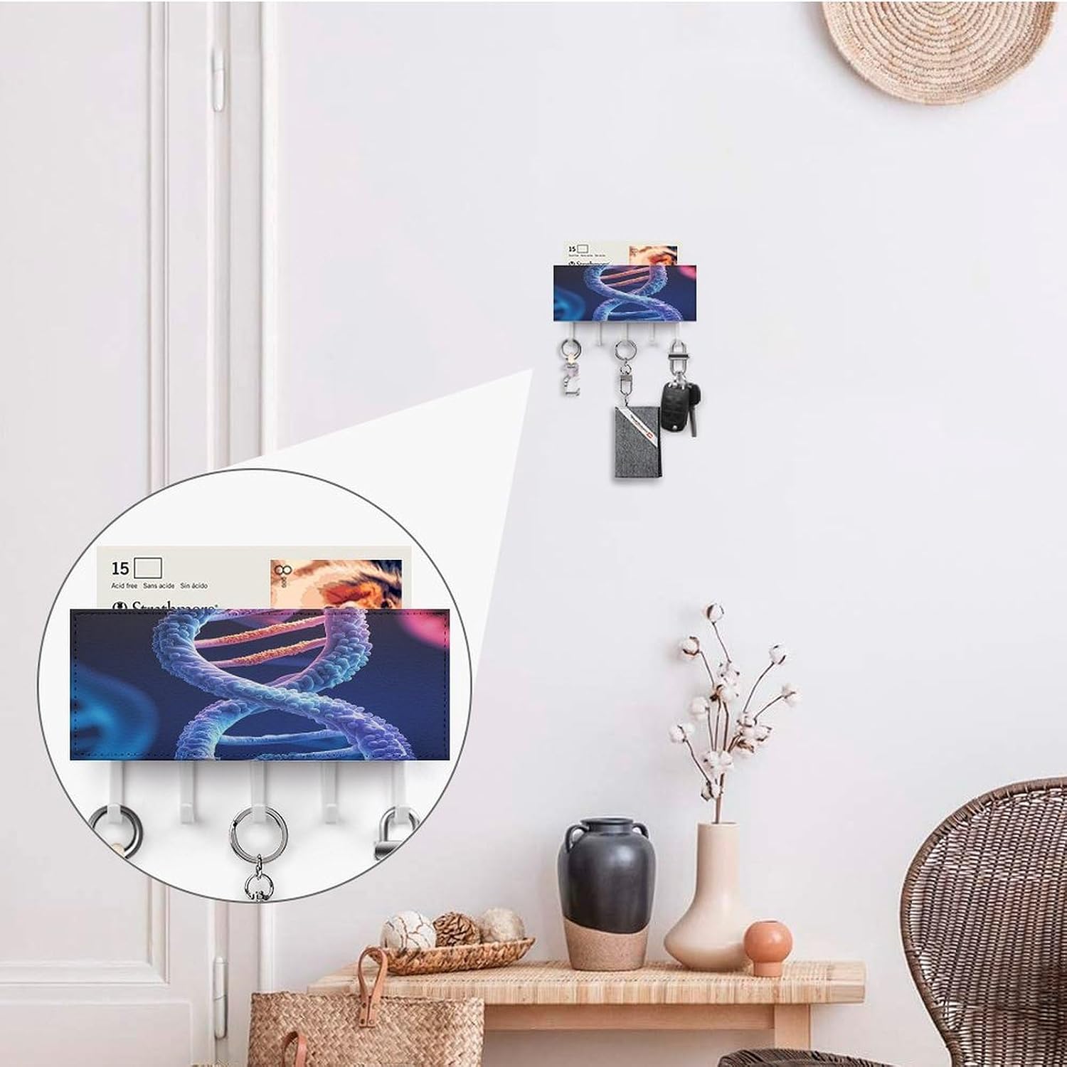 Key Holder Wall Mount Key Hanger with 5 Hooks, Decorative Key Rack | DNA Genetic Helix Hanging Key Hooks with Mail Organizer for Wall Living Room Kitchen Bathroom Hallway