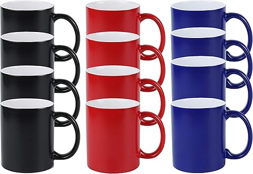 Miniatura 2 de HomeVss Taza de sublimación cambiable de 11 onzas, 3 colores surtidos, negro, azul y rojo, empaquetada en caja blanca, caja de 12