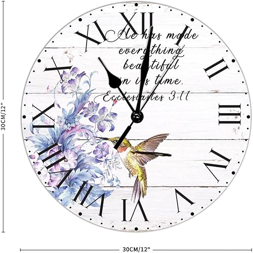 Miniatura 137 de ArogGeld He Made Everything Beautiful - Reloj de pared de PVC con flores rosadas, colibrí, reloj de pared grande con cita y números romanos, reloj