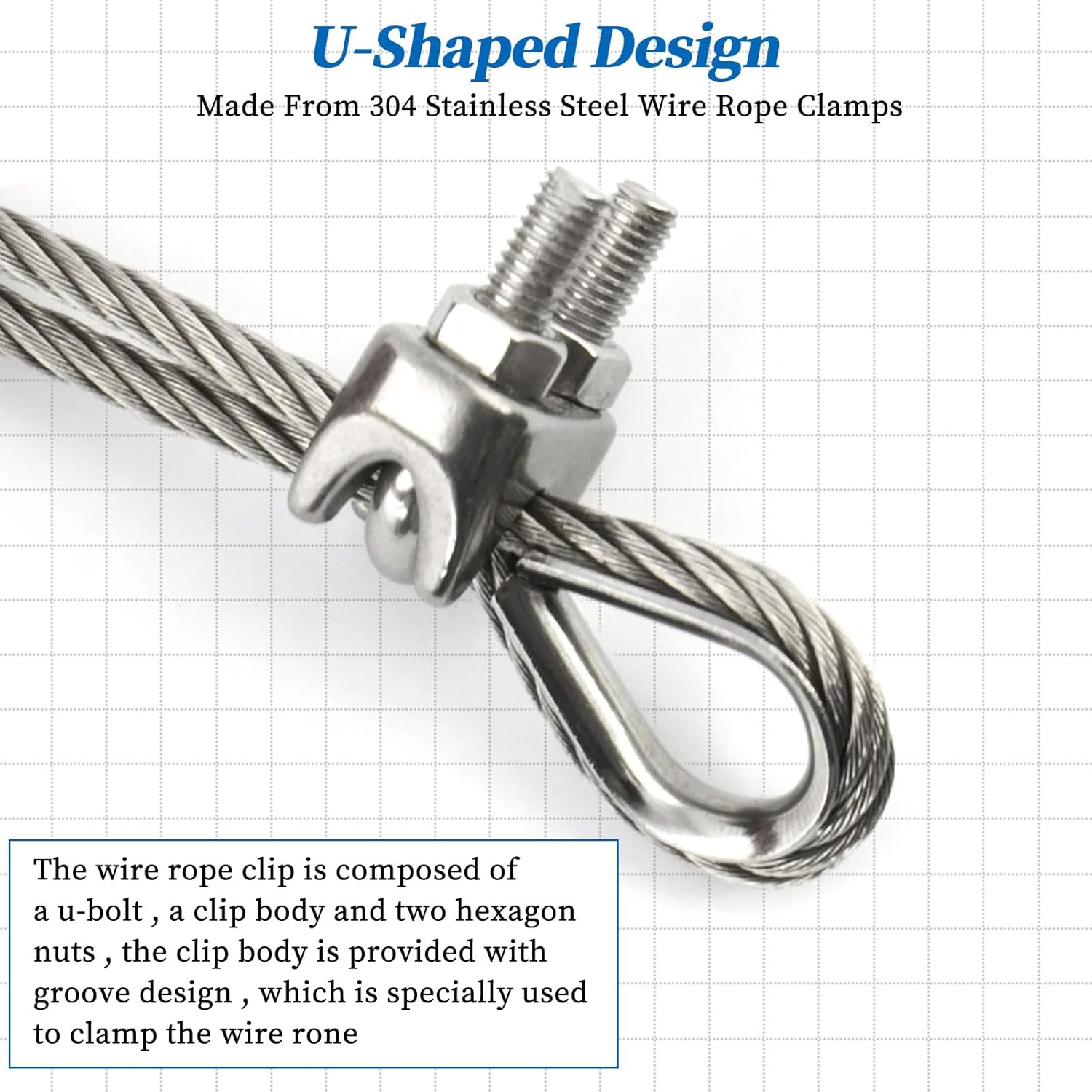 Wire Rope Cable Clip, 1/4 Inch Wire Rope Clamp Cable Clamps Silver ...