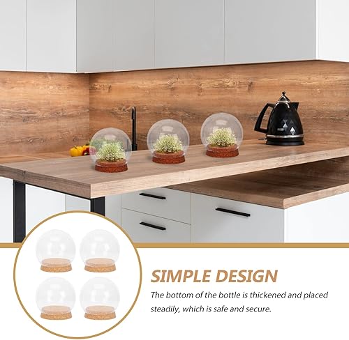 Miniatura 6 de PRETYZOOM Cúpula de cristal de 4 piezas, cúpula de cristal transparente con base de corcho, pequeño tarro de exhibición de vidrio para flores secas