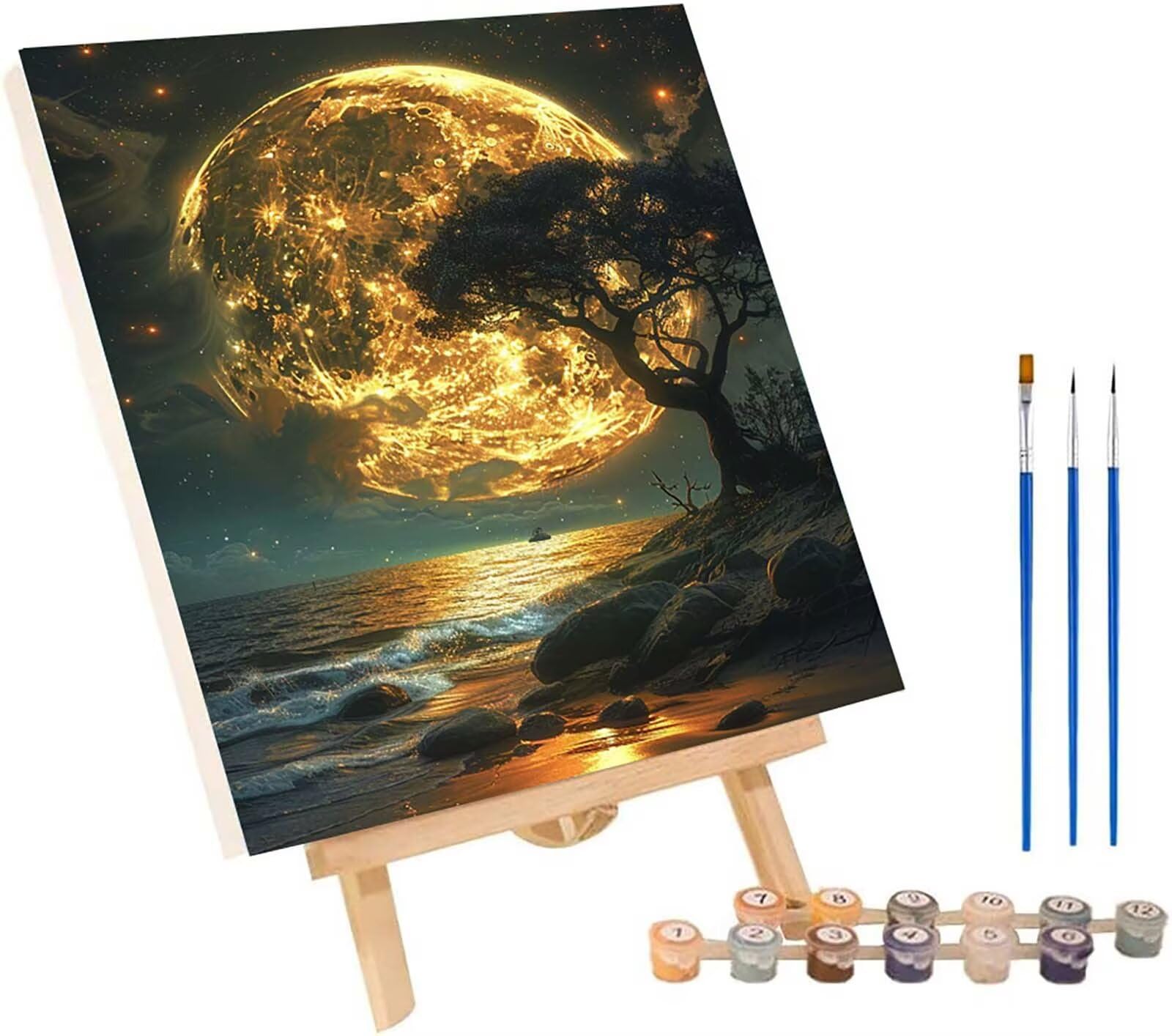 KUEGDUNG Spiaggia Dipingere con i Numeri Adulti con Telaio, Paint by Numbers Paesaggio, DIY Dipingere con i Numeri Kit con 3 Pennelli e Vernice Acrilica, Decorazione Casa, Regalo Donna 70x95cm A-1136