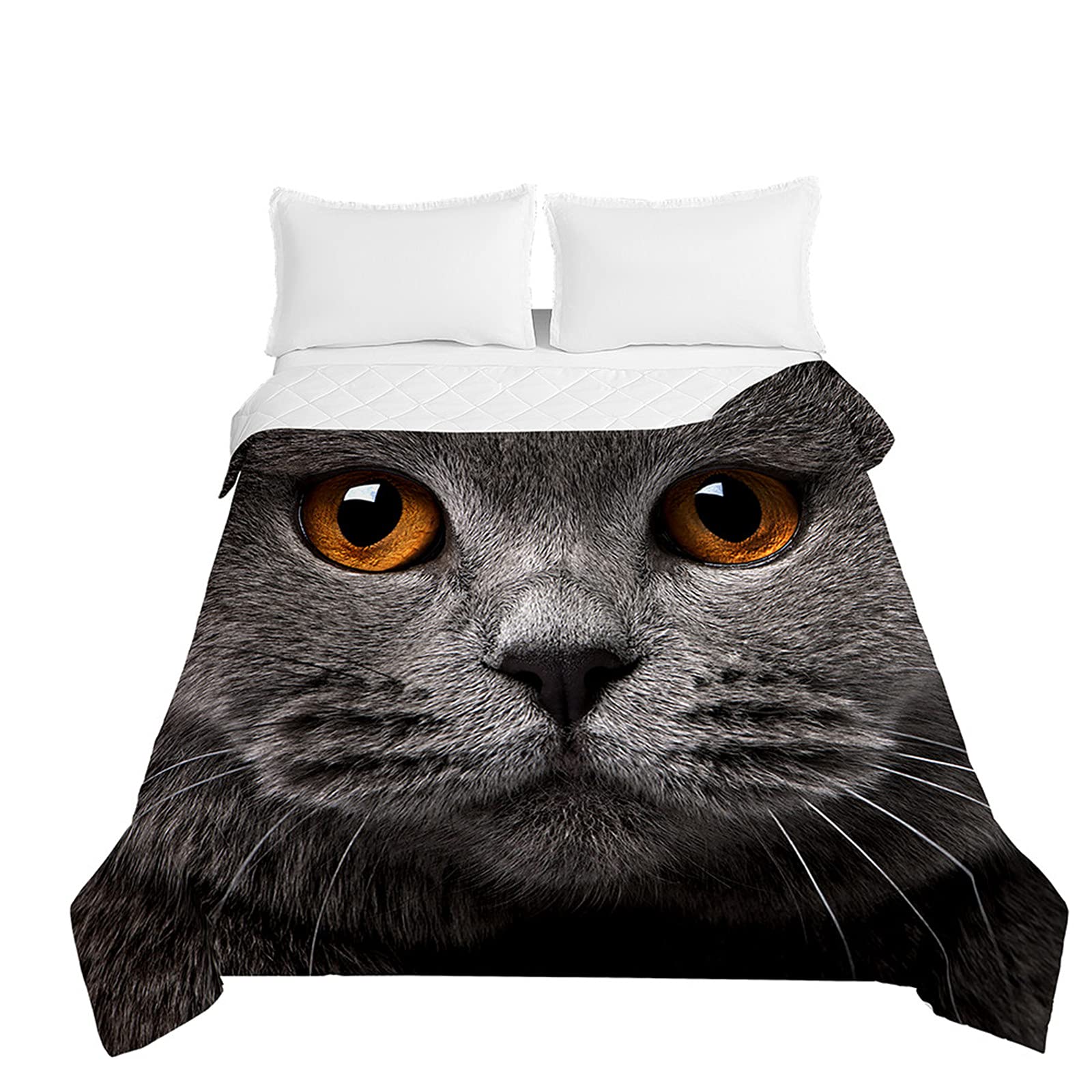 Couvre-lit Boutis Odot - Microfibre Douce, Motif Chat - Taille 220x240cm - Pour Lit 1/2 Personnes, Toutes Saisons