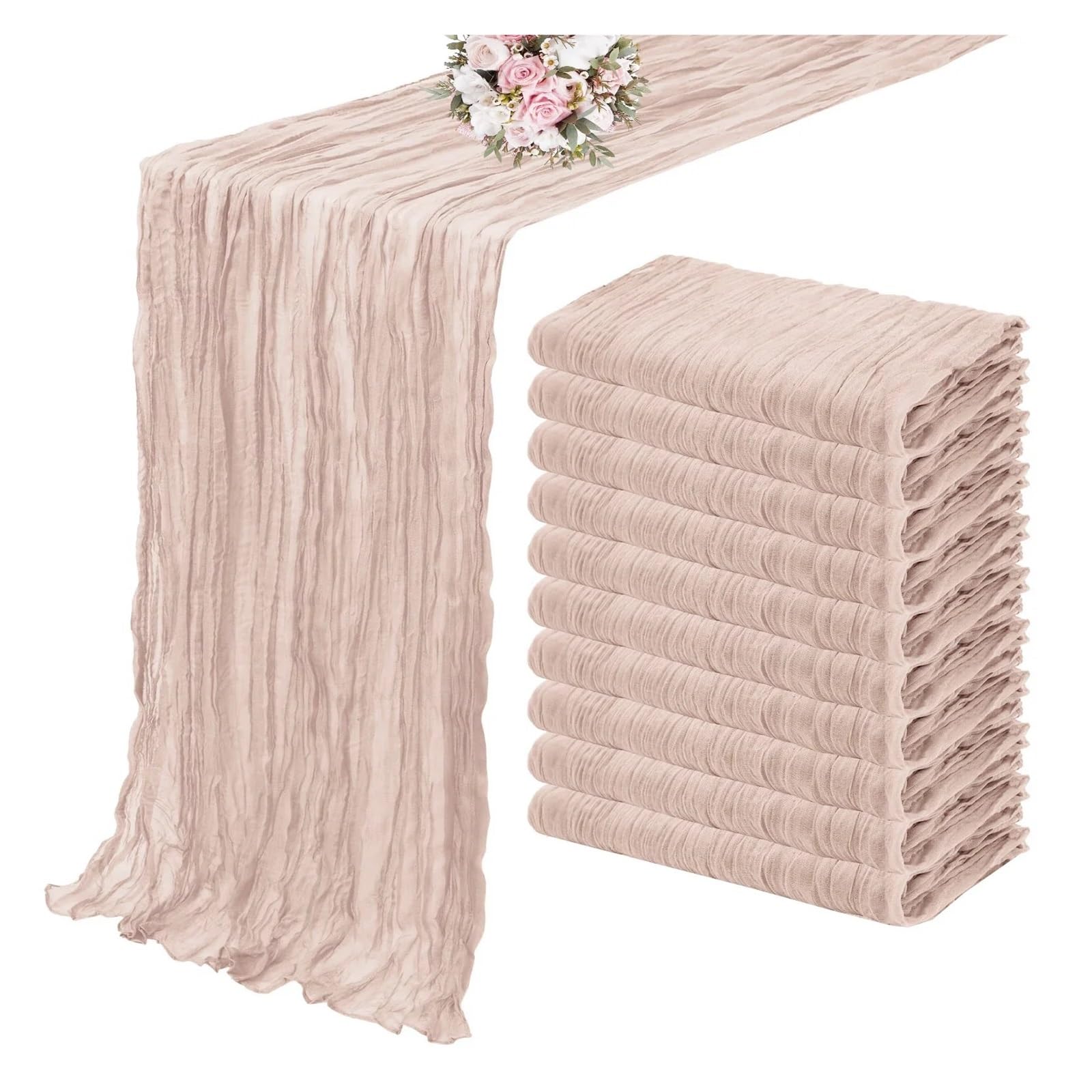 Chiffon Table Runner 10PCS Green Gauze Table Runner Setting Dining Wedding Party Banquets(10Pcs hazelnut,90X400cm)