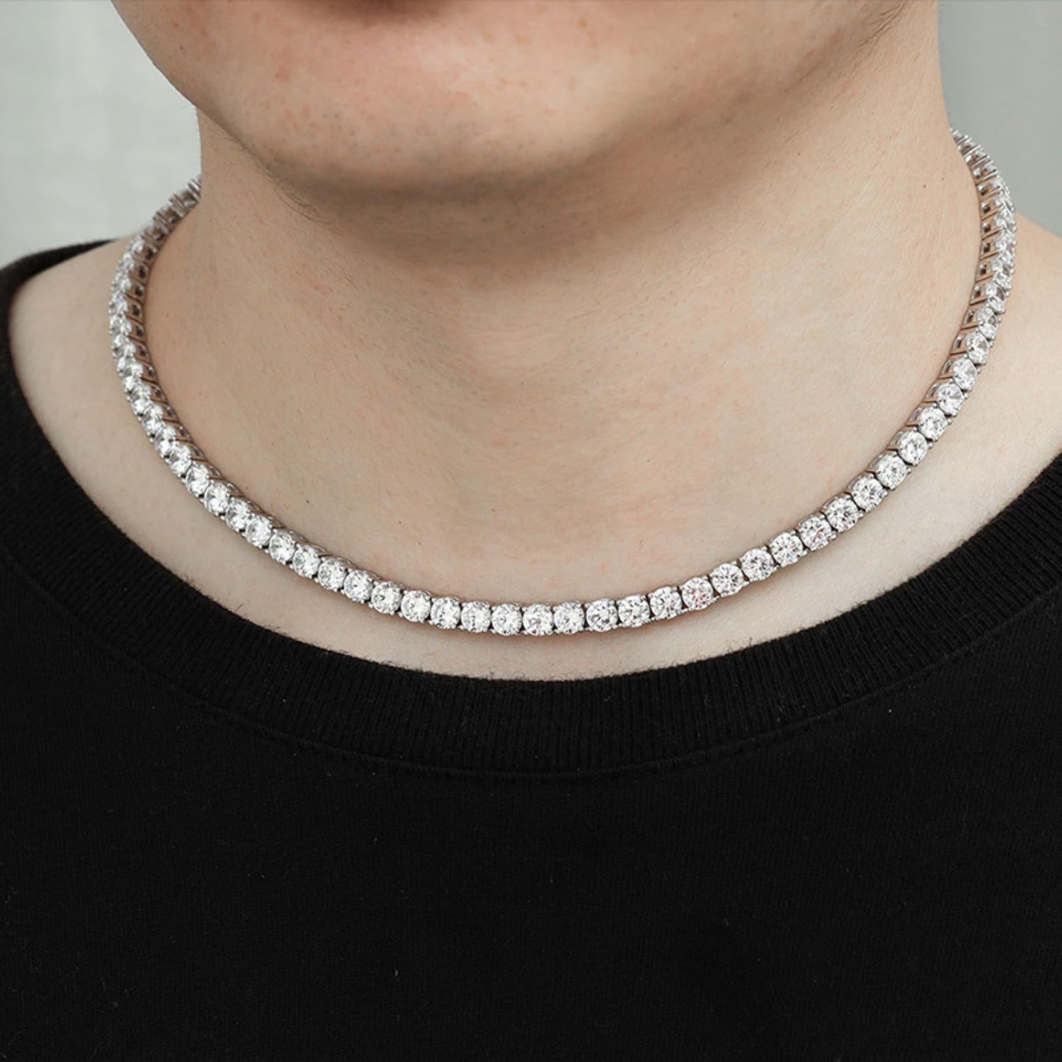 Collana Moissanite da 5 mm Catena D Colore VVS1 Collana con Diamanti di purezza Collana da Tennis con Diamanti in Argento Sterling 925 for Uomo Donna con Certificato,Collane(51cm)