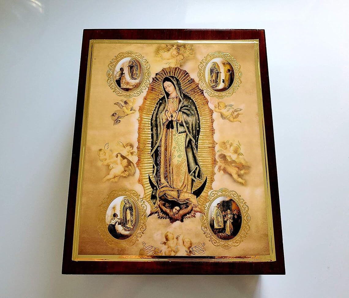Vela para Bautizo con Caja de Madera con 12 Organzas de Recuerdos con Rosarios En Espanol