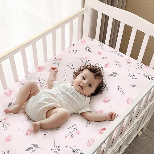 Miniatura 72 de PHF Juego de sábanas suaves para moisés, paquete de 2 sábanas sedosas y transpirables para bebé niña, ajuste universal para la mayoría de colchones